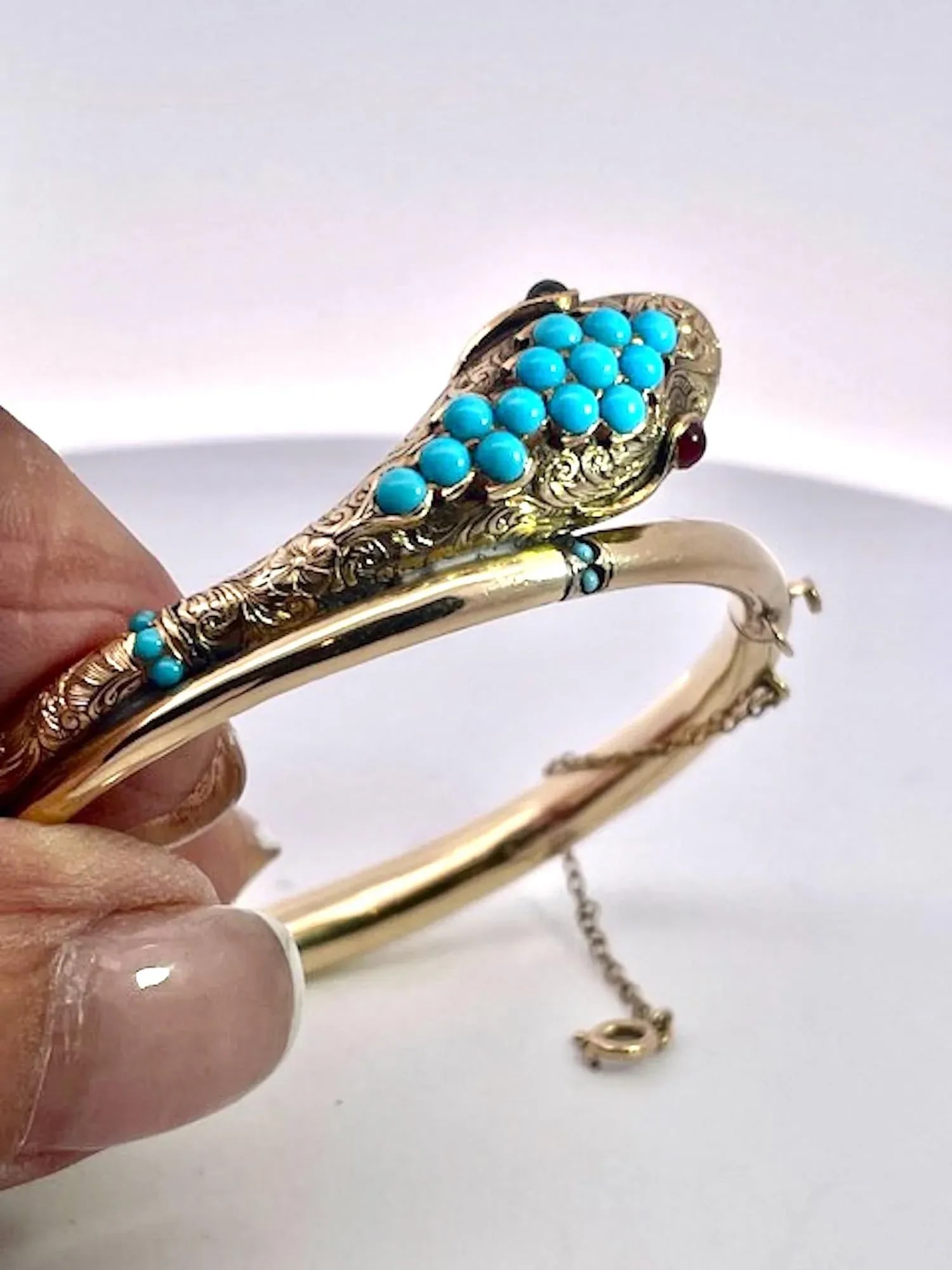 14k Yellow Gold Turquoise Snake Bracelet - 5