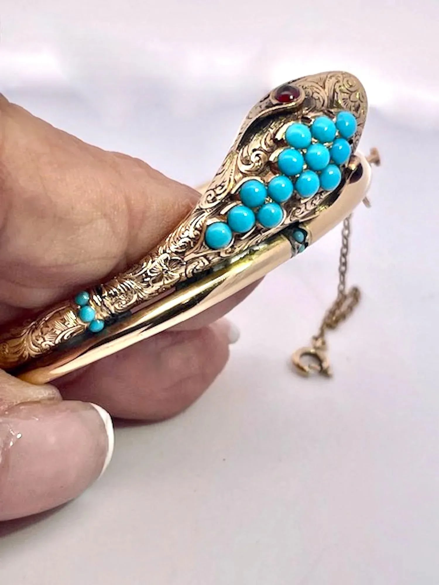 14k Yellow Gold Turquoise Snake Bracelet - 7