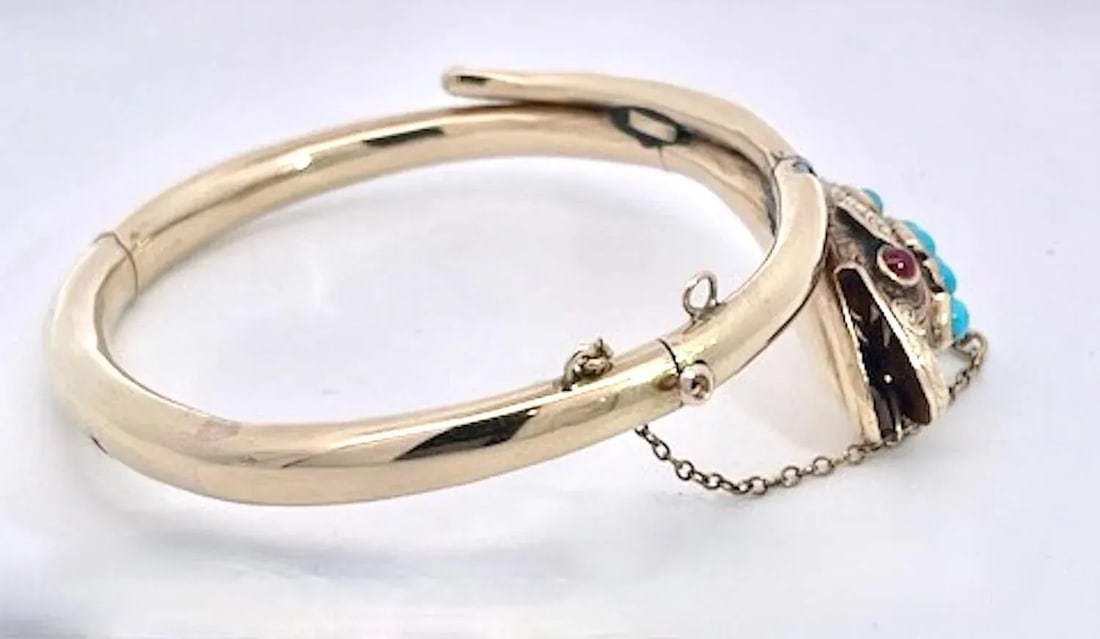 14k Yellow Gold Turquoise Snake Bracelet - 9
