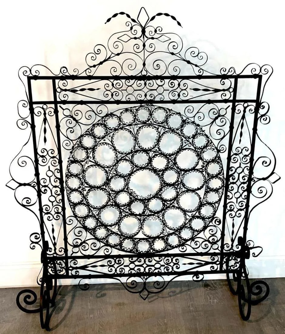 19th Century High Victorian Wrought Iron Wire Work Medallion Fires Screen - 10