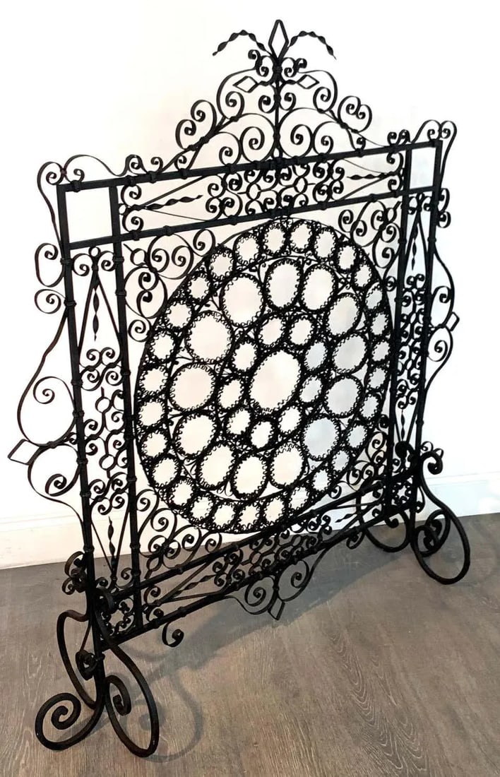 19th Century High Victorian Wrought Iron Wire Work Medallion Fires Screen - 12