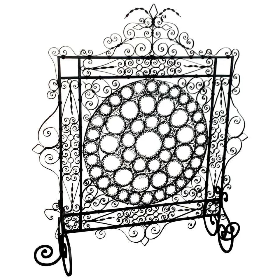 19th Century High Victorian Wrought Iron Wire Work Medallion Fires Screen - 13