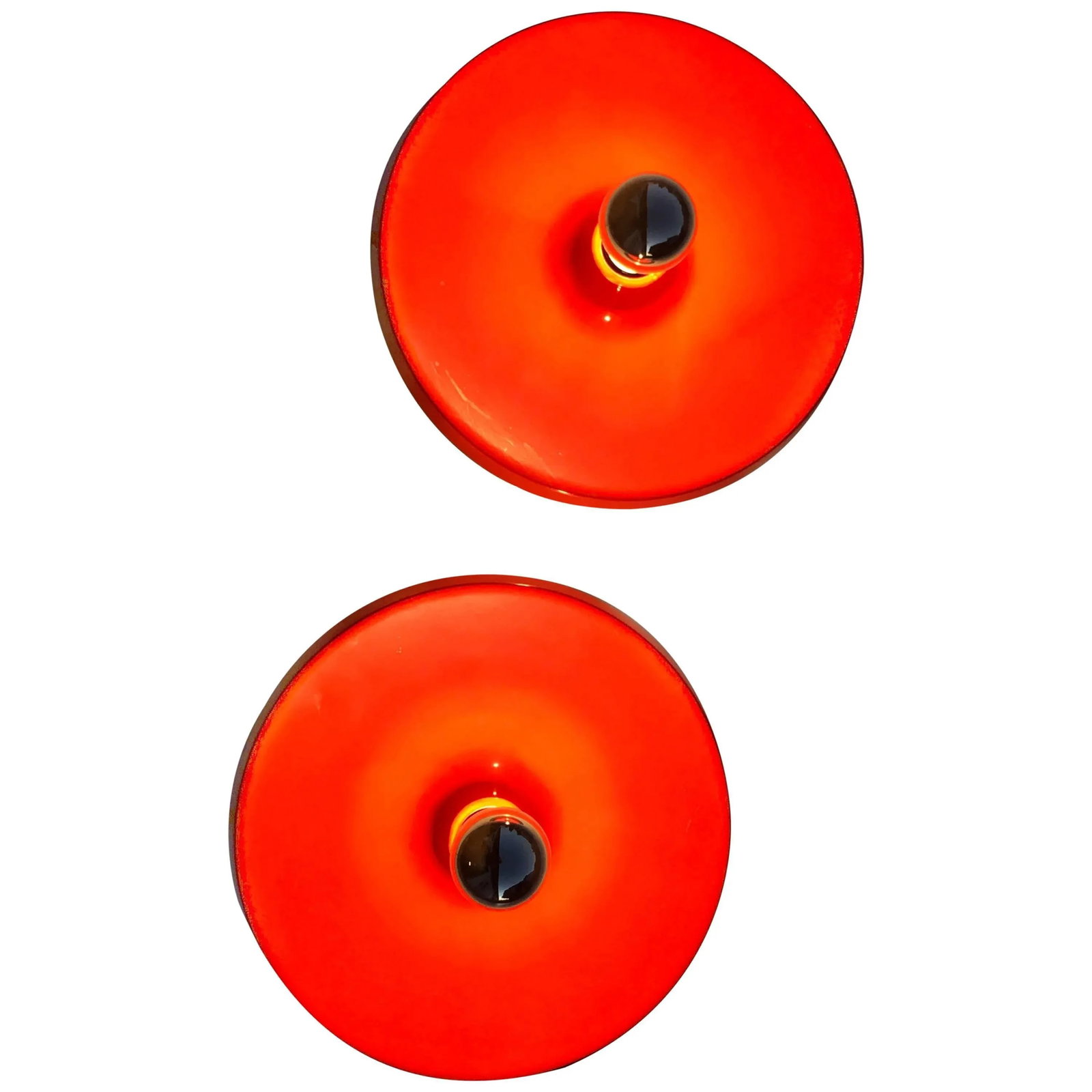 German Fire Red Disk Flush Mount Lights - a Pair - 10