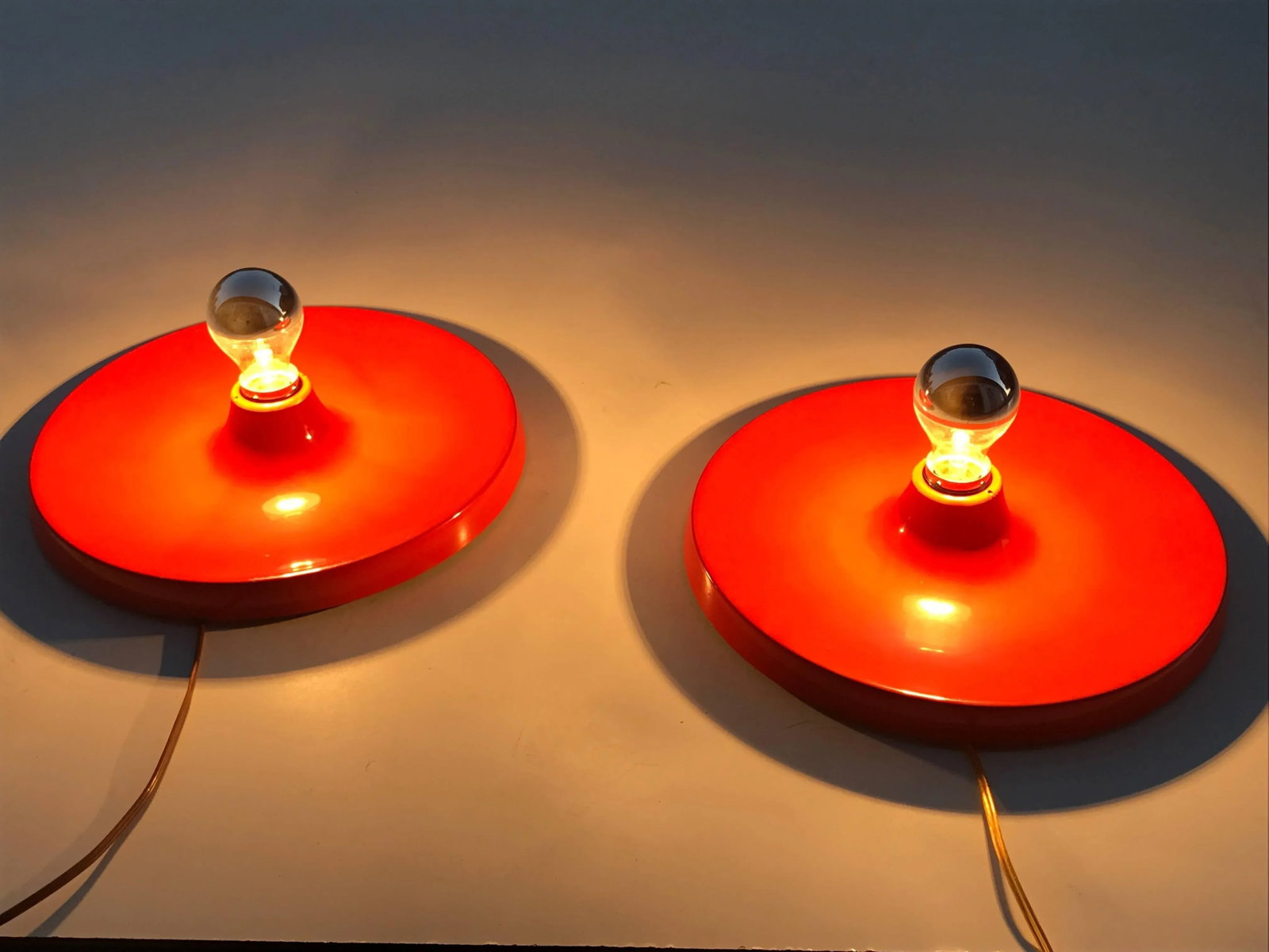 German Fire Red Disk Flush Mount Lights - a Pair - 2