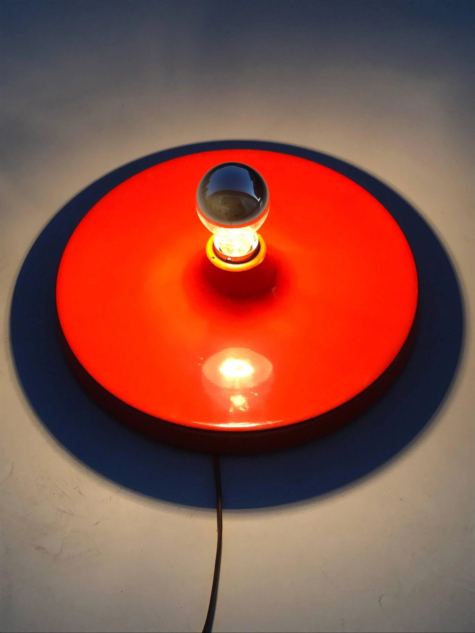 German Fire Red Disk Flush Mount Lights - a Pair - 4