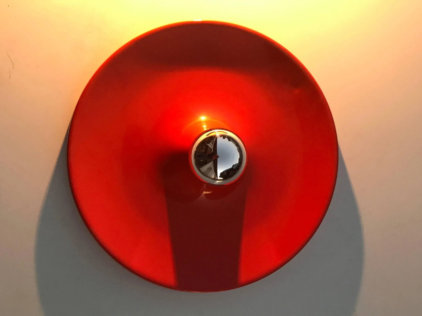 German Fire Red Disk Flush Mount Lights - a Pair - 5