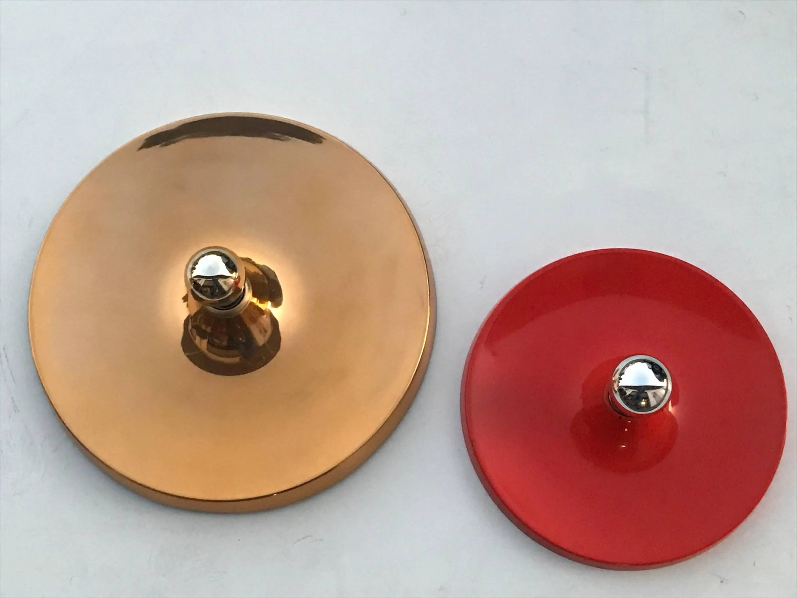 German Fire Red Disk Flush Mount Lights - a Pair - 7