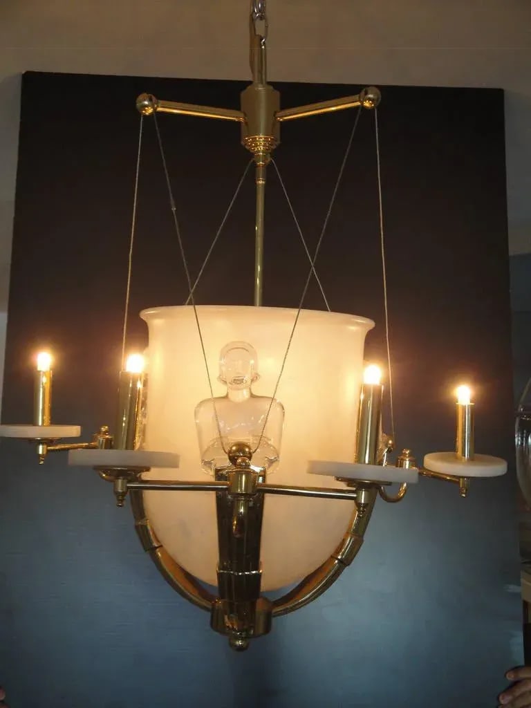 Alabaster and Brass Art Deco Style Chandelier - 2