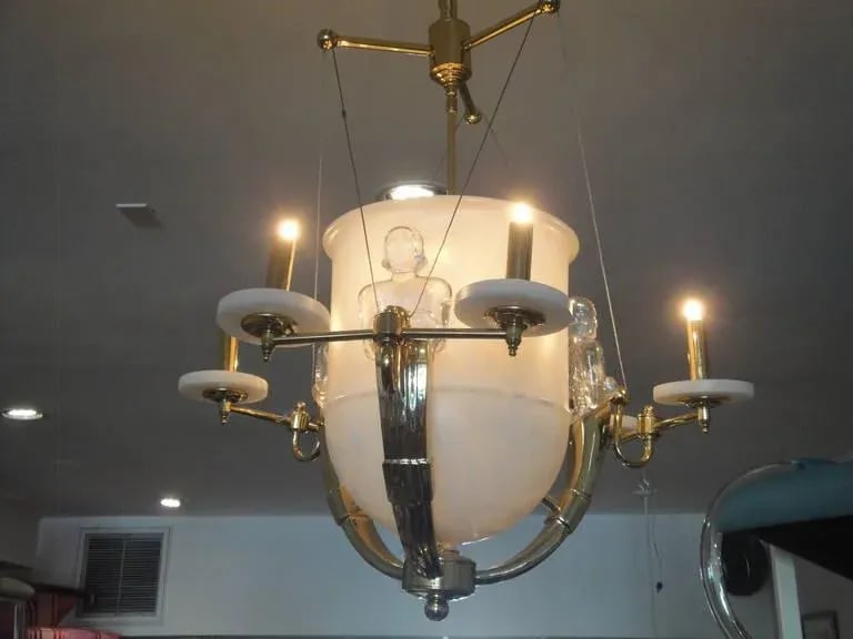 Alabaster and Brass Art Deco Style Chandelier - 3