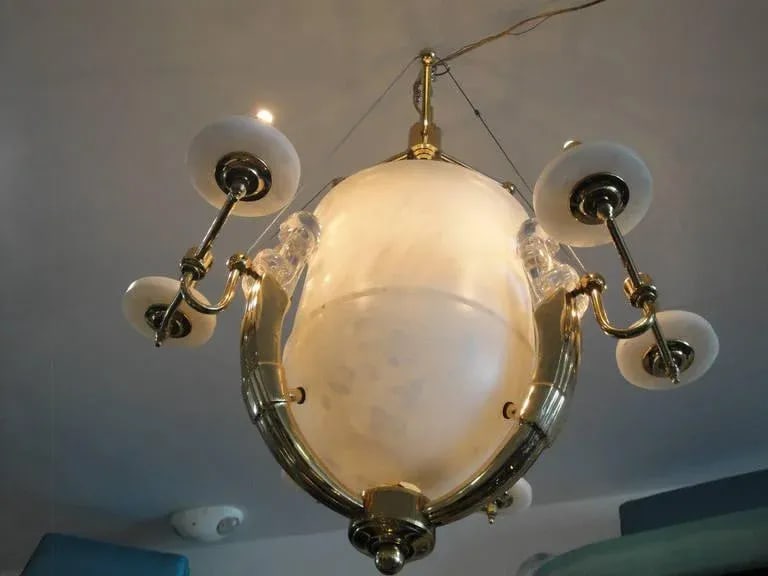 Alabaster and Brass Art Deco Style Chandelier - 4