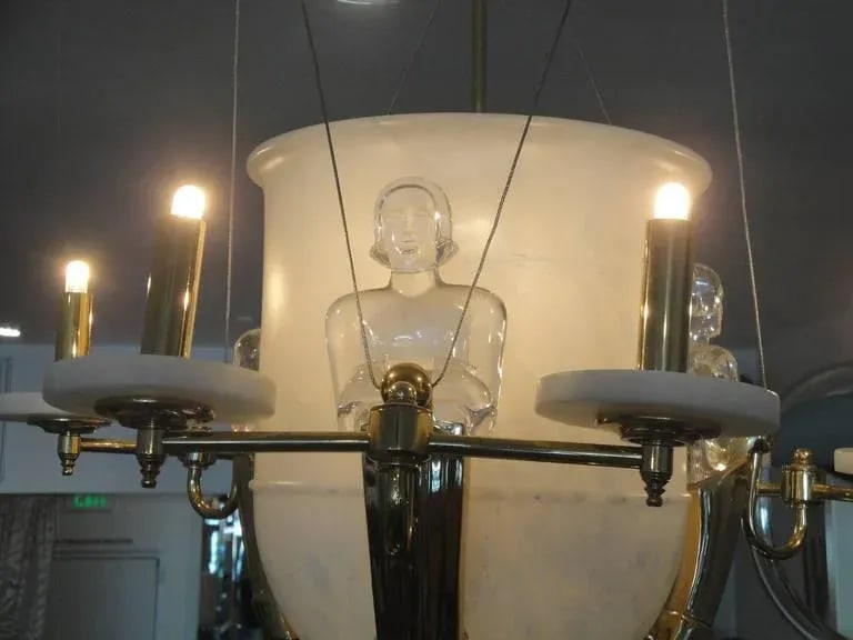 Alabaster and Brass Art Deco Style Chandelier - 5