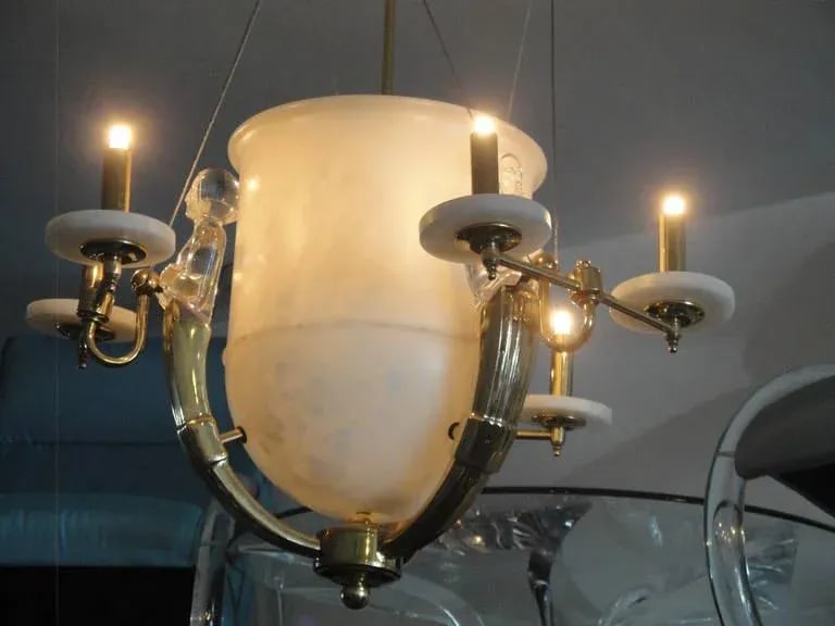 Alabaster and Brass Art Deco Style Chandelier - 9