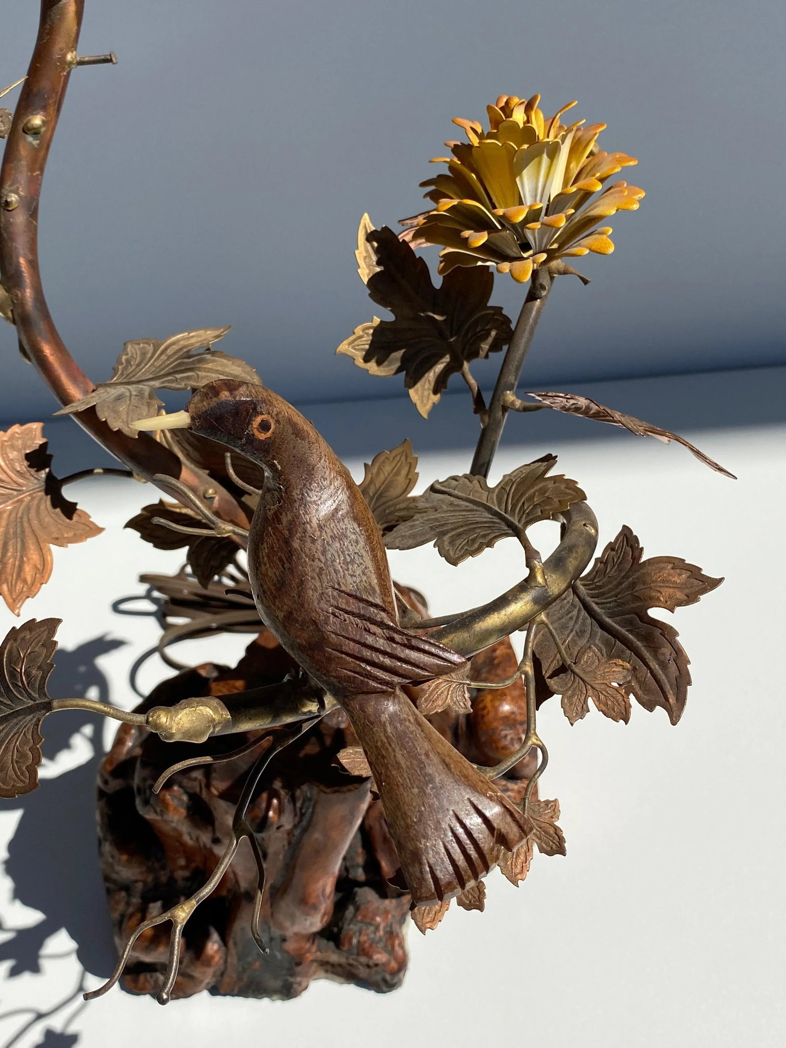 "Enchanting Forest" Brass and Burl Wood Lamp - 12
