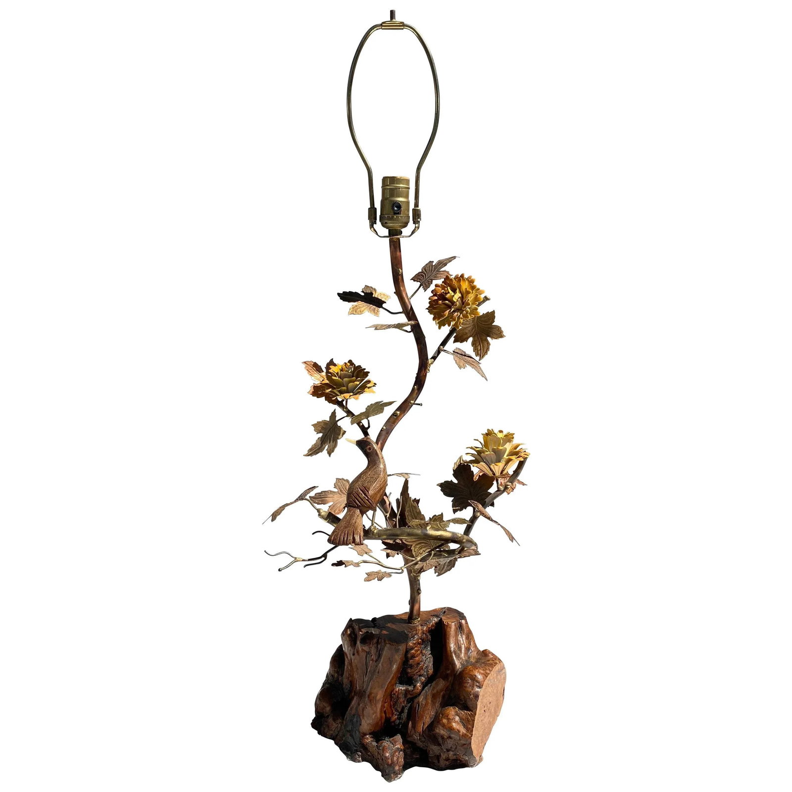"Enchanting Forest" Brass and Burl Wood Lamp - 13