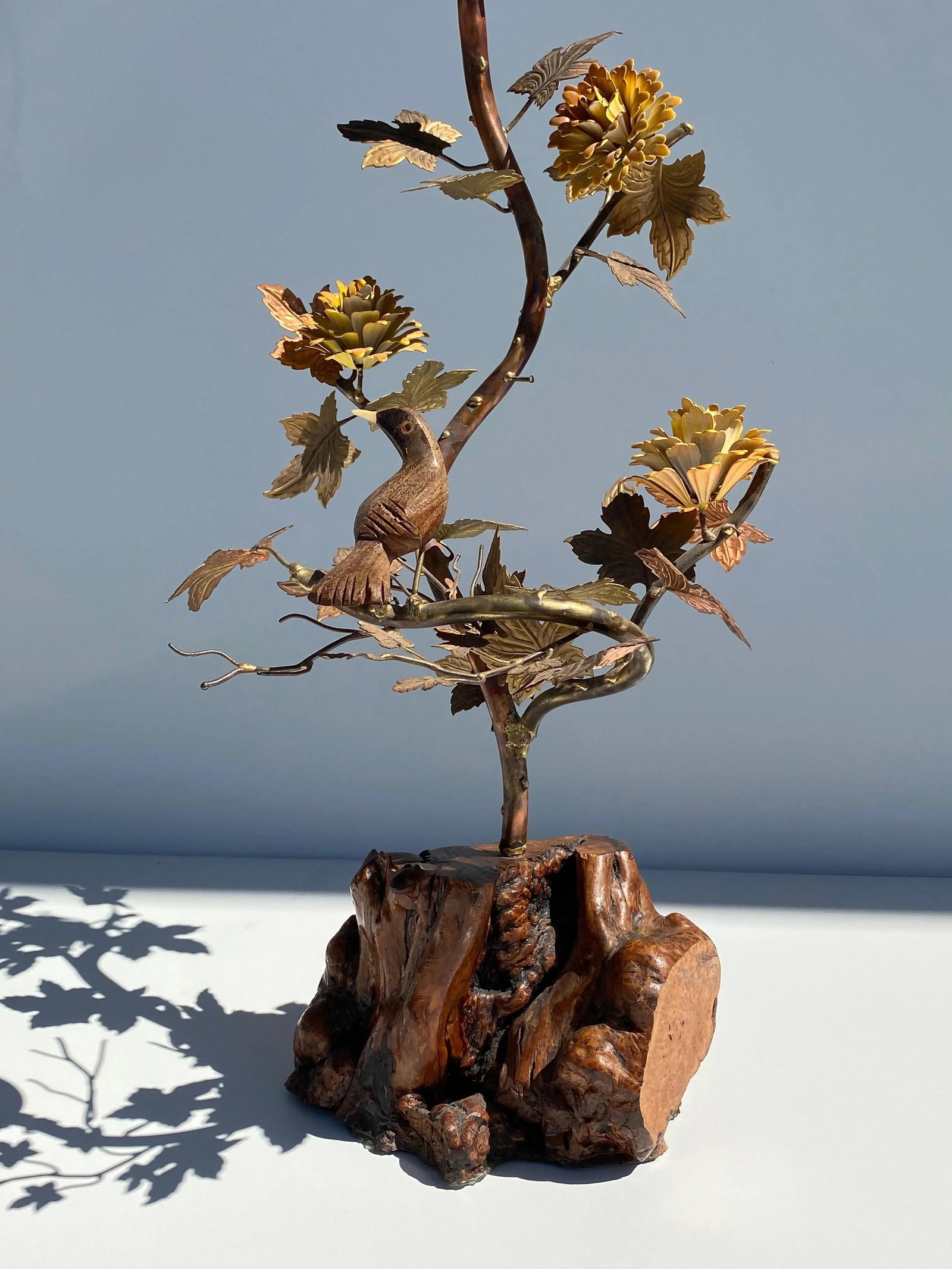"Enchanting Forest" Brass and Burl Wood Lamp - 2