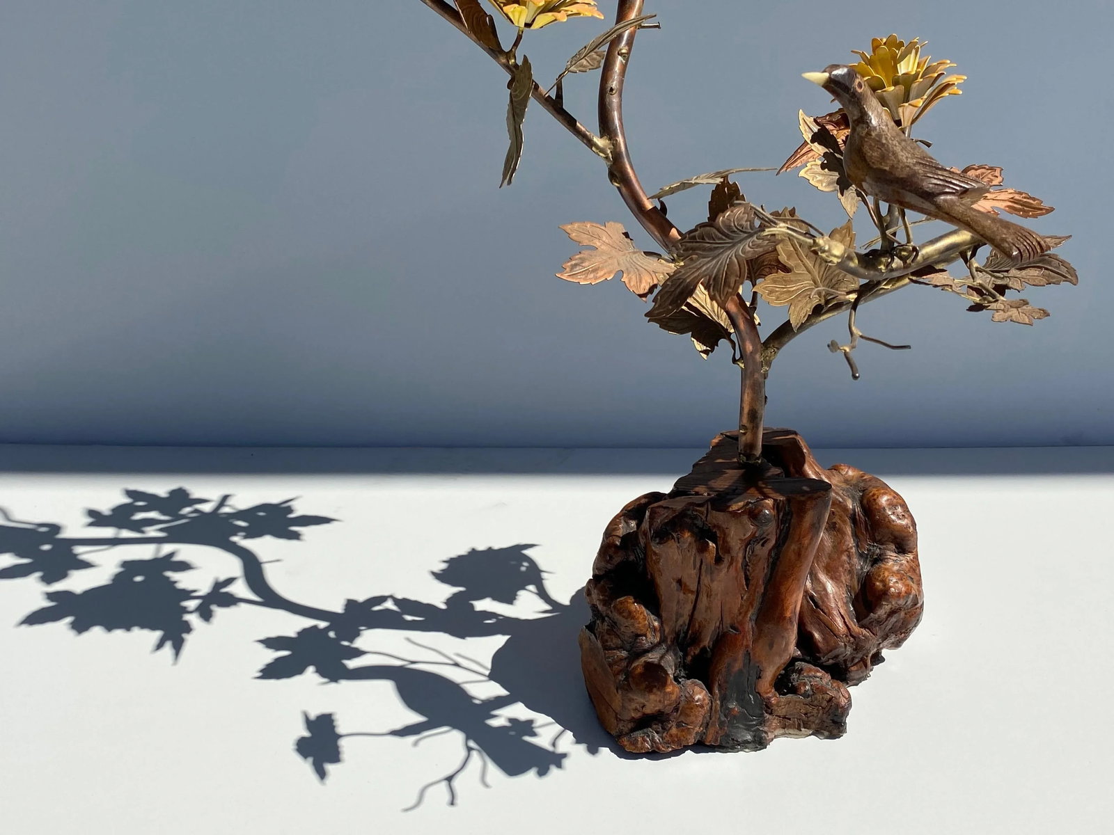 "Enchanting Forest" Brass and Burl Wood Lamp - 3