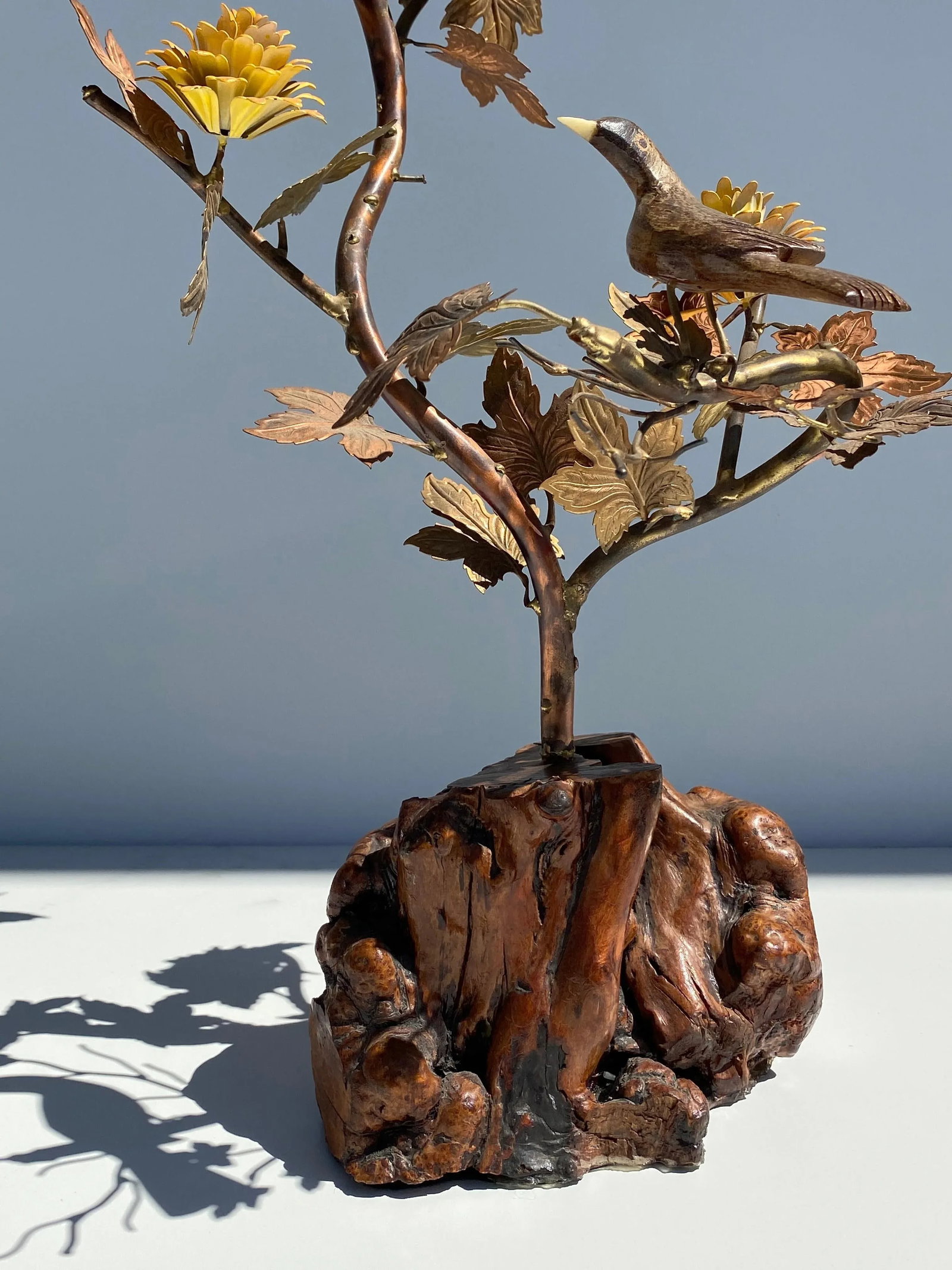 "Enchanting Forest" Brass and Burl Wood Lamp - 4