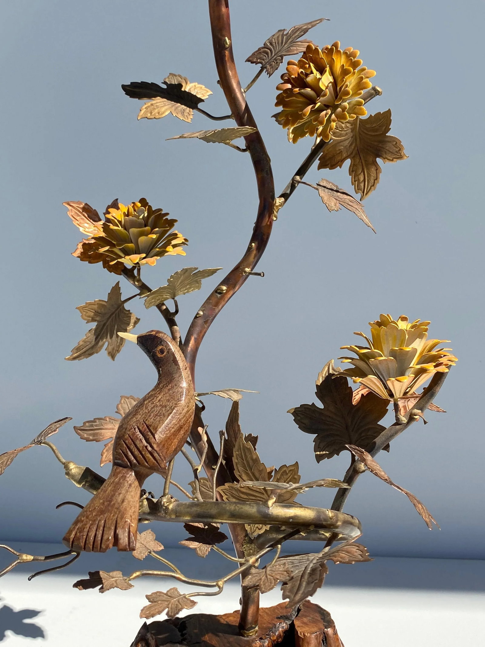 "Enchanting Forest" Brass and Burl Wood Lamp - 6
