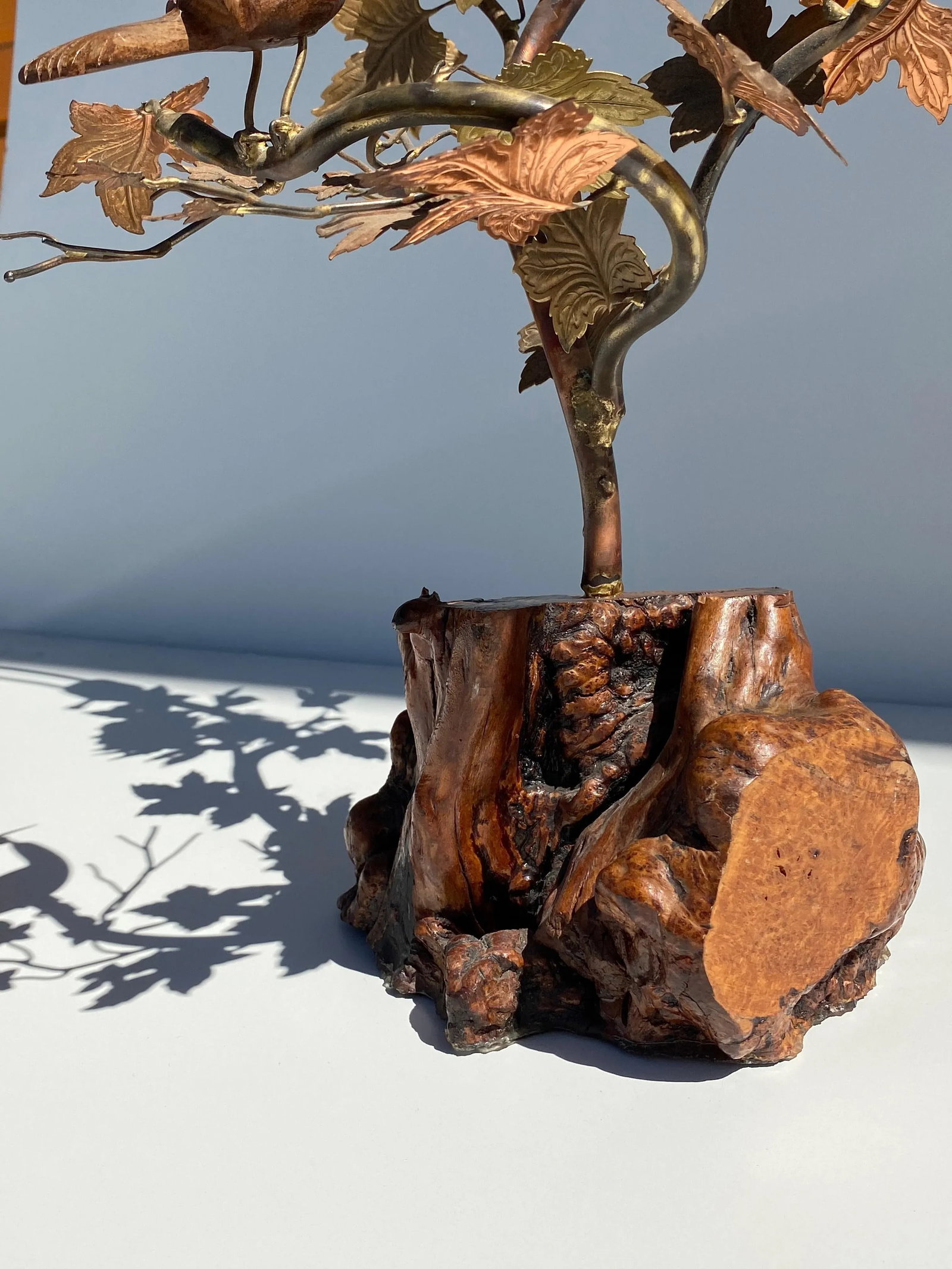 "Enchanting Forest" Brass and Burl Wood Lamp - 7