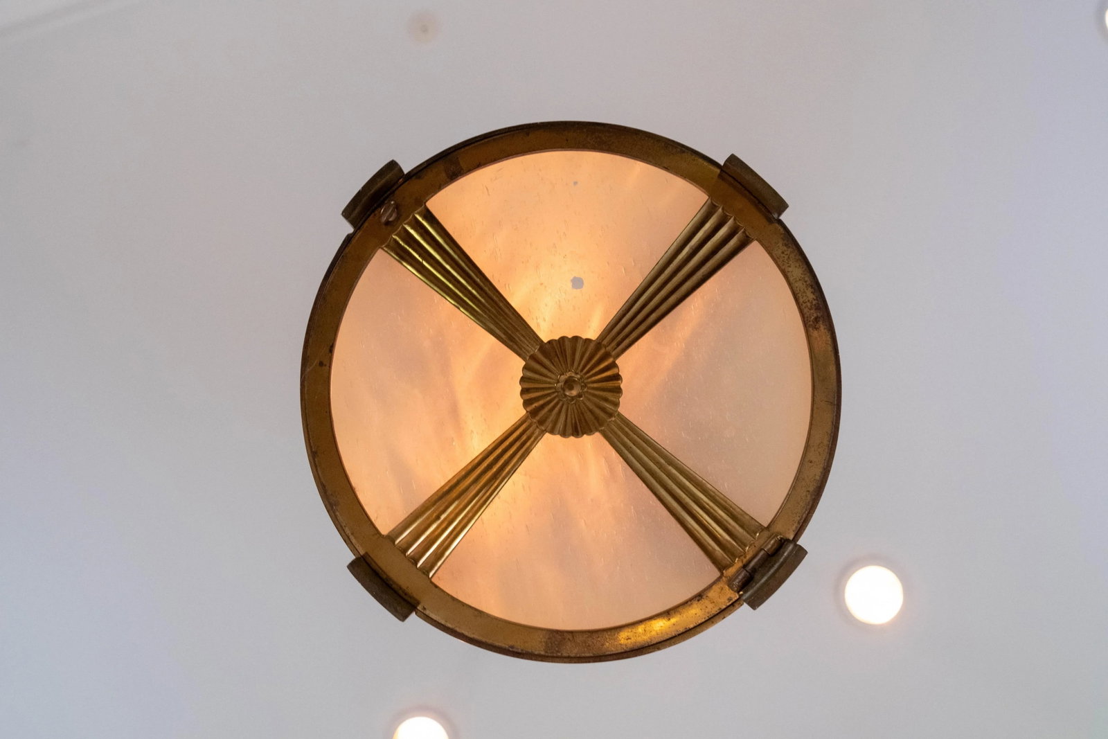 Vintage C. 1930s Art Deco Curved Glass Hanging Ceiling Chandelier - 3