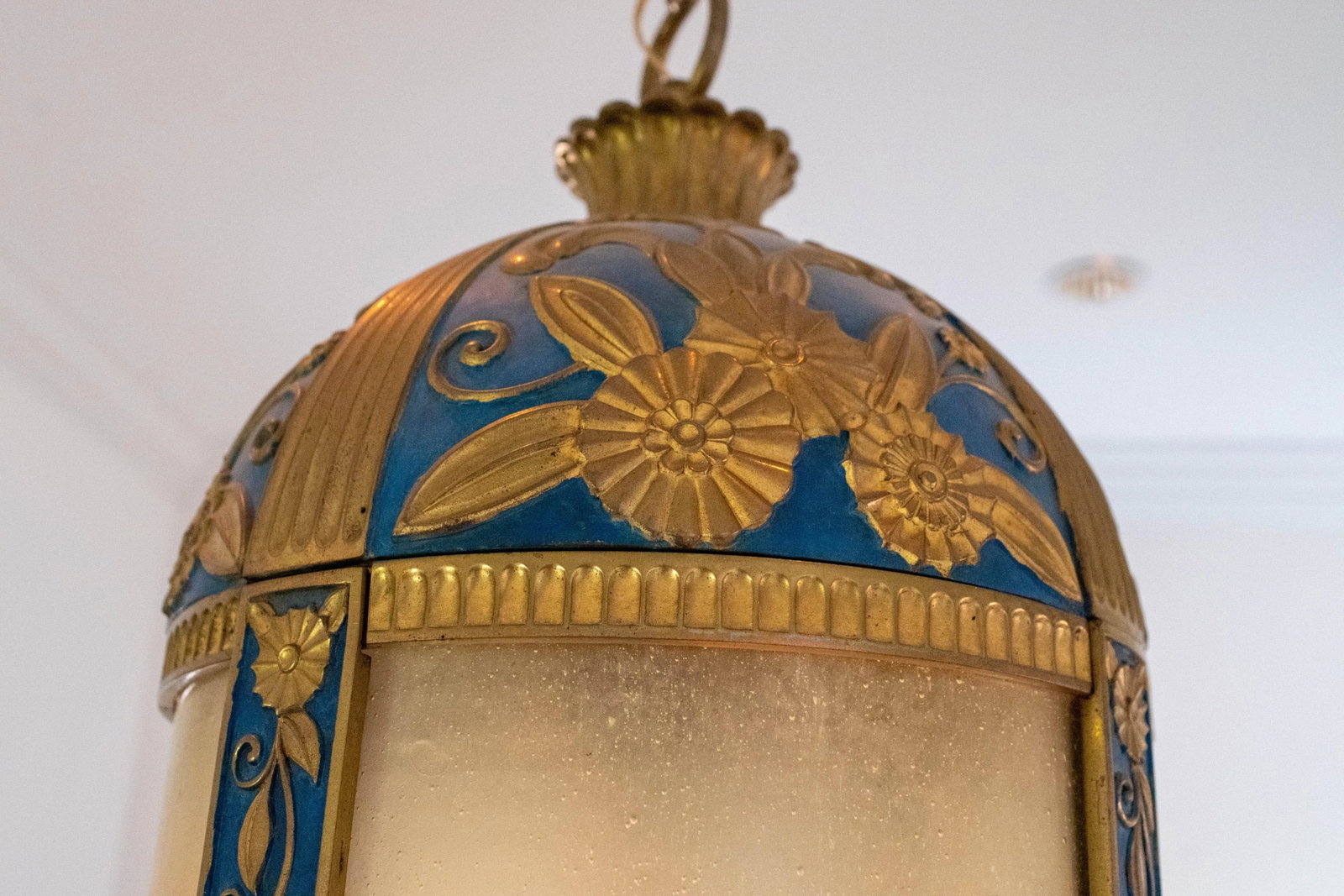 Vintage C. 1930s Art Deco Curved Glass Hanging Ceiling Chandelier - 9