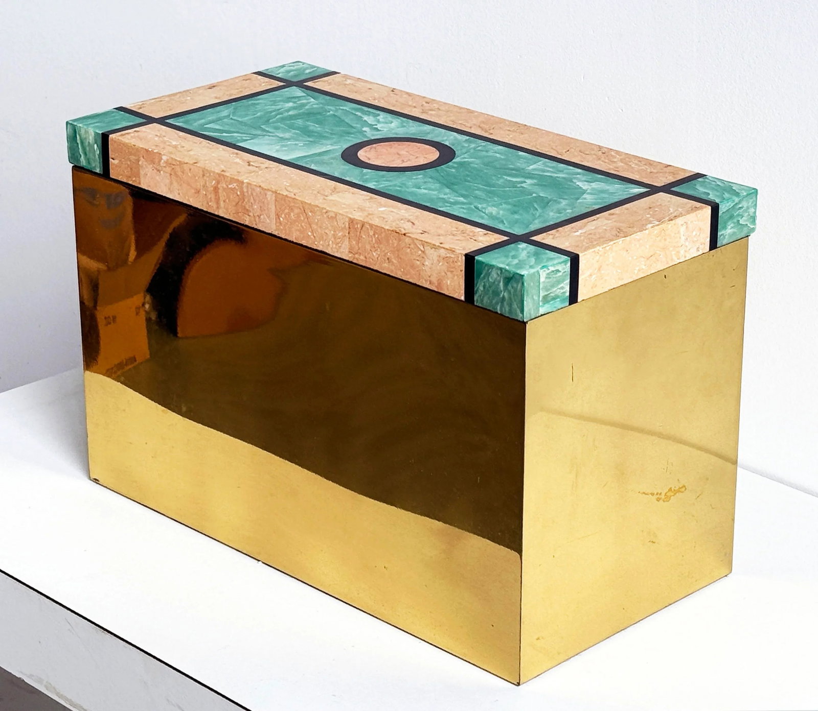 Vintage 1980's Tessellated Stone & Brass Tabletop Storage Box by Chapman - 11