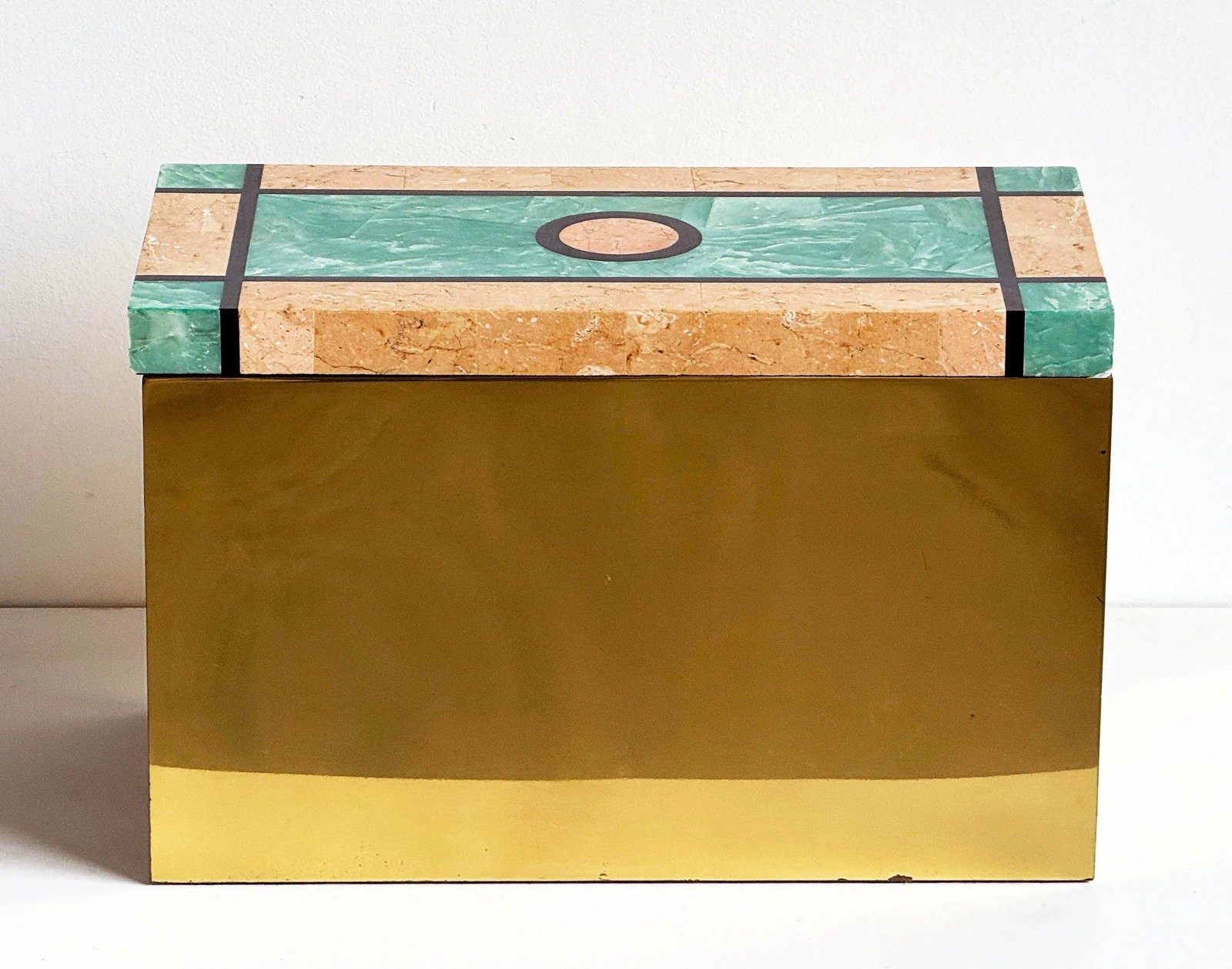 Vintage 1980's Tessellated Stone & Brass Tabletop Storage Box by Chapman - 5