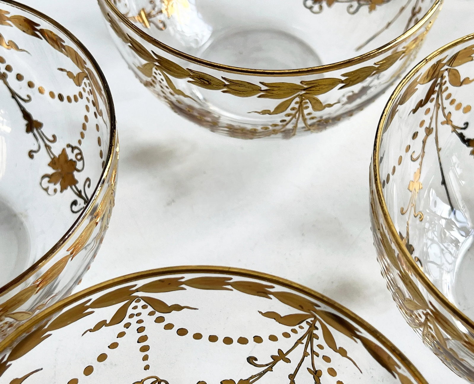Antique Bohemian Gilt Glass Dessert Bowls With Draped Garland Motif - Set of 6 - 5