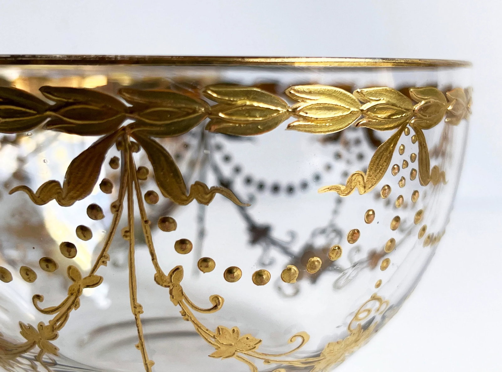 Antique Bohemian Gilt Glass Dessert Bowls With Draped Garland Motif - Set of 6 - 6