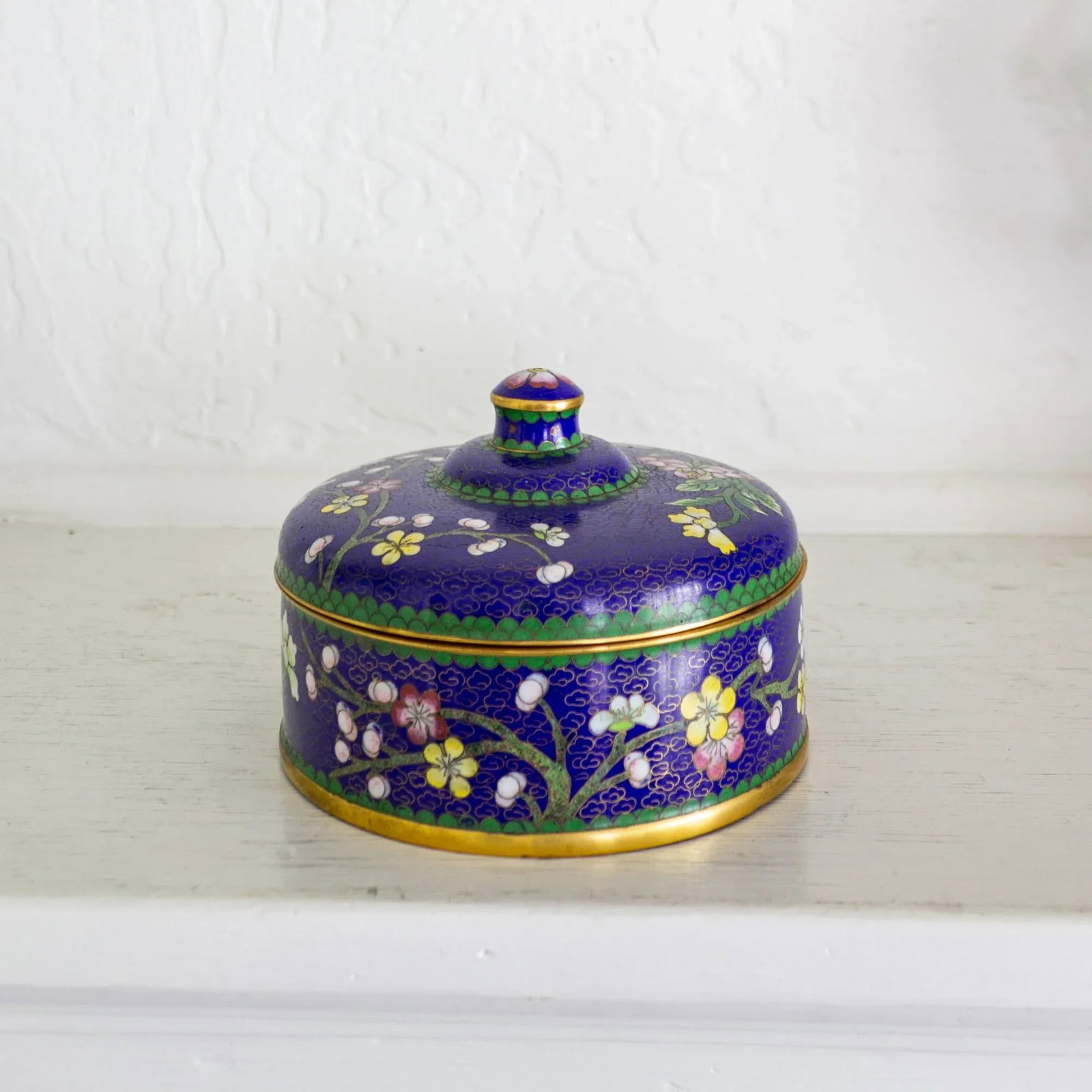 Blue and Polychrome Prunus Blossom Cloisonne Jewelry Catchall - 10