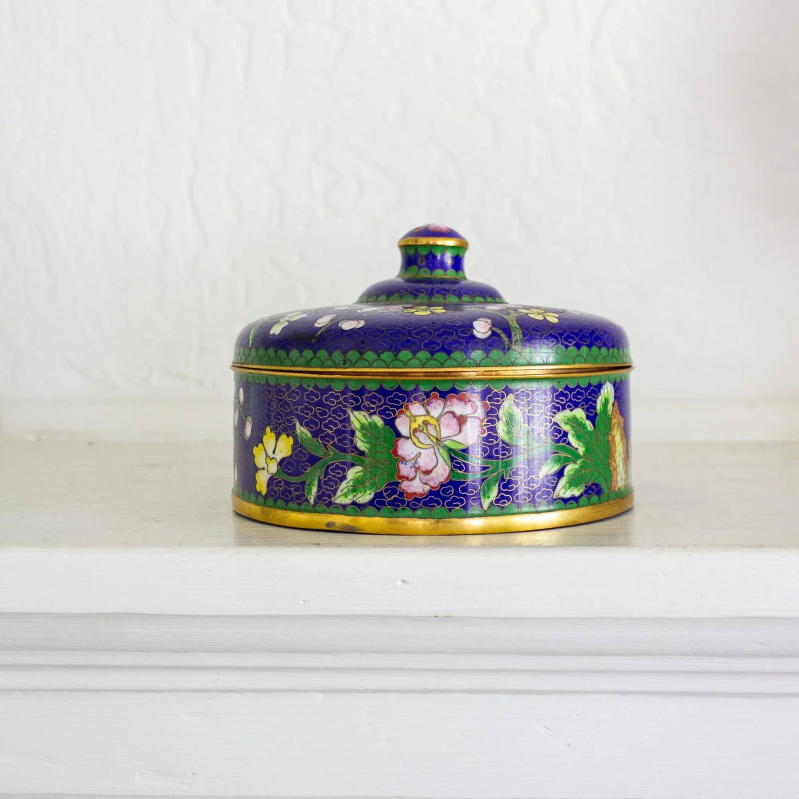 Blue and Polychrome Prunus Blossom Cloisonne Jewelry Catchall - 2