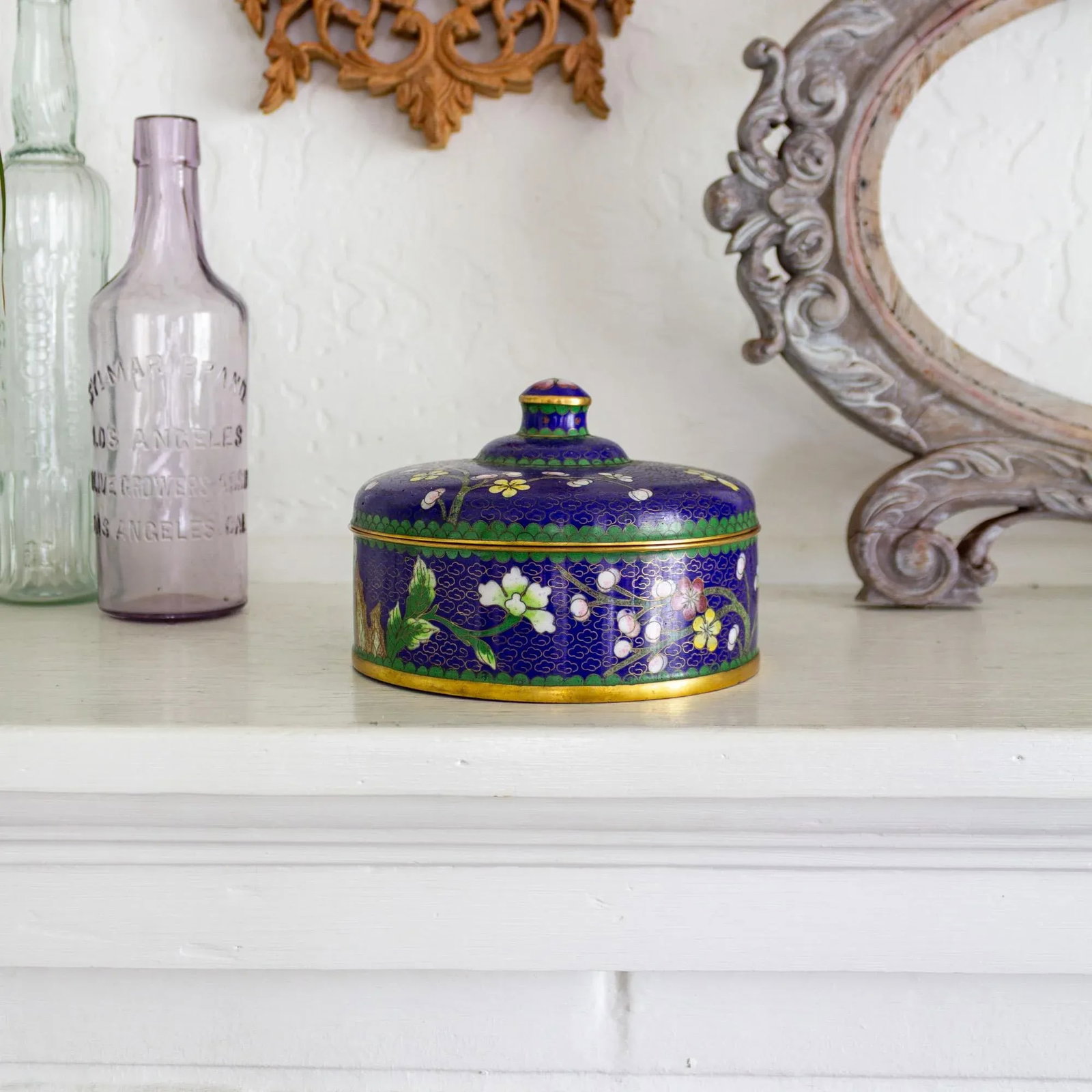 Blue and Polychrome Prunus Blossom Cloisonne Jewelry Catchall - 6