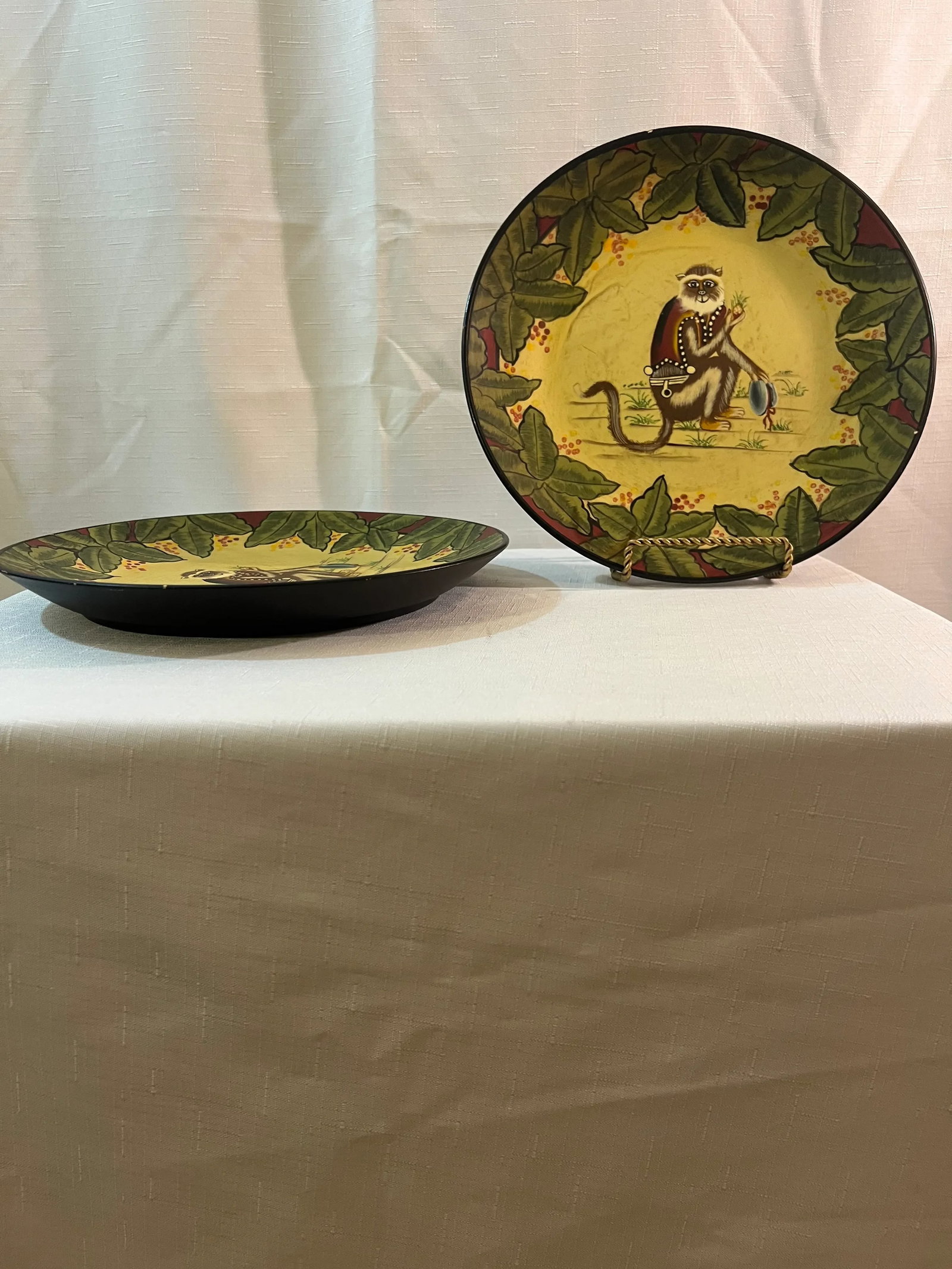 Vintage Palm Beach Regency Hand Painted Monkey Decorative Plates Decor - A Pair - 10
