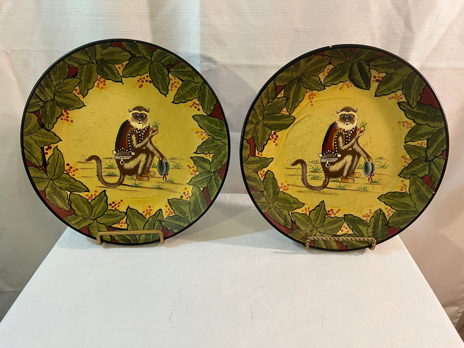 Vintage Palm Beach Regency Hand Painted Monkey Decorative Plates Decor - A Pair - 9