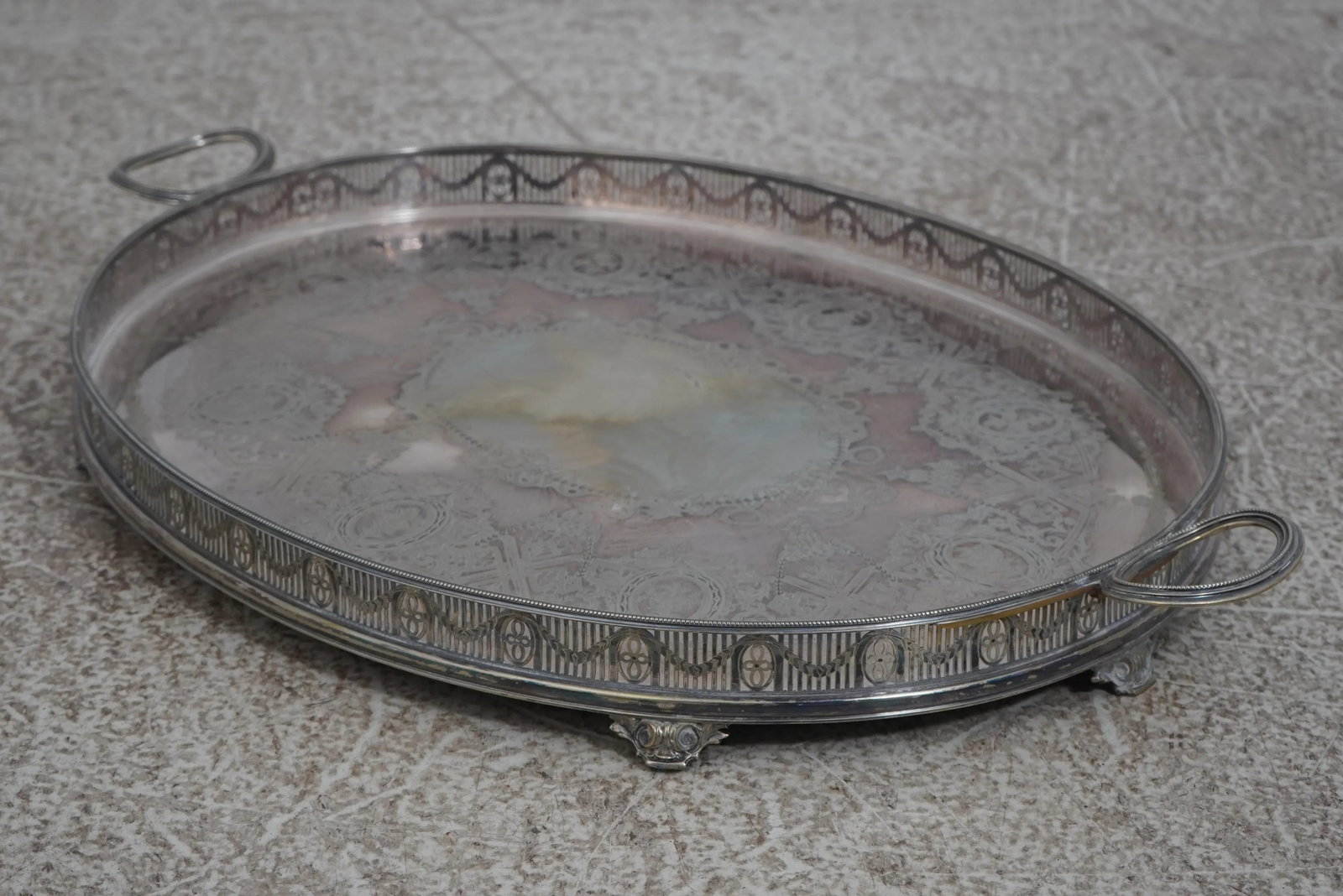 Vintage English Etched Silver Plate Serving Tray - 2