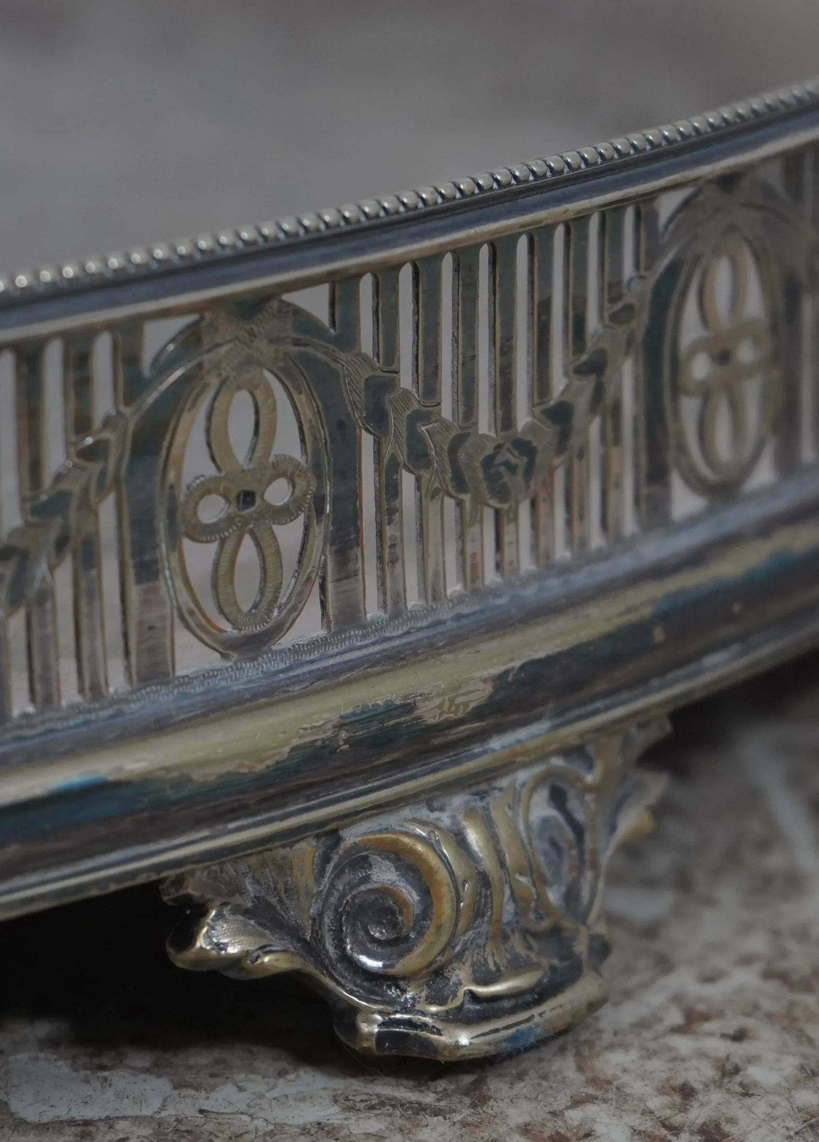 Vintage English Etched Silver Plate Serving Tray - 3