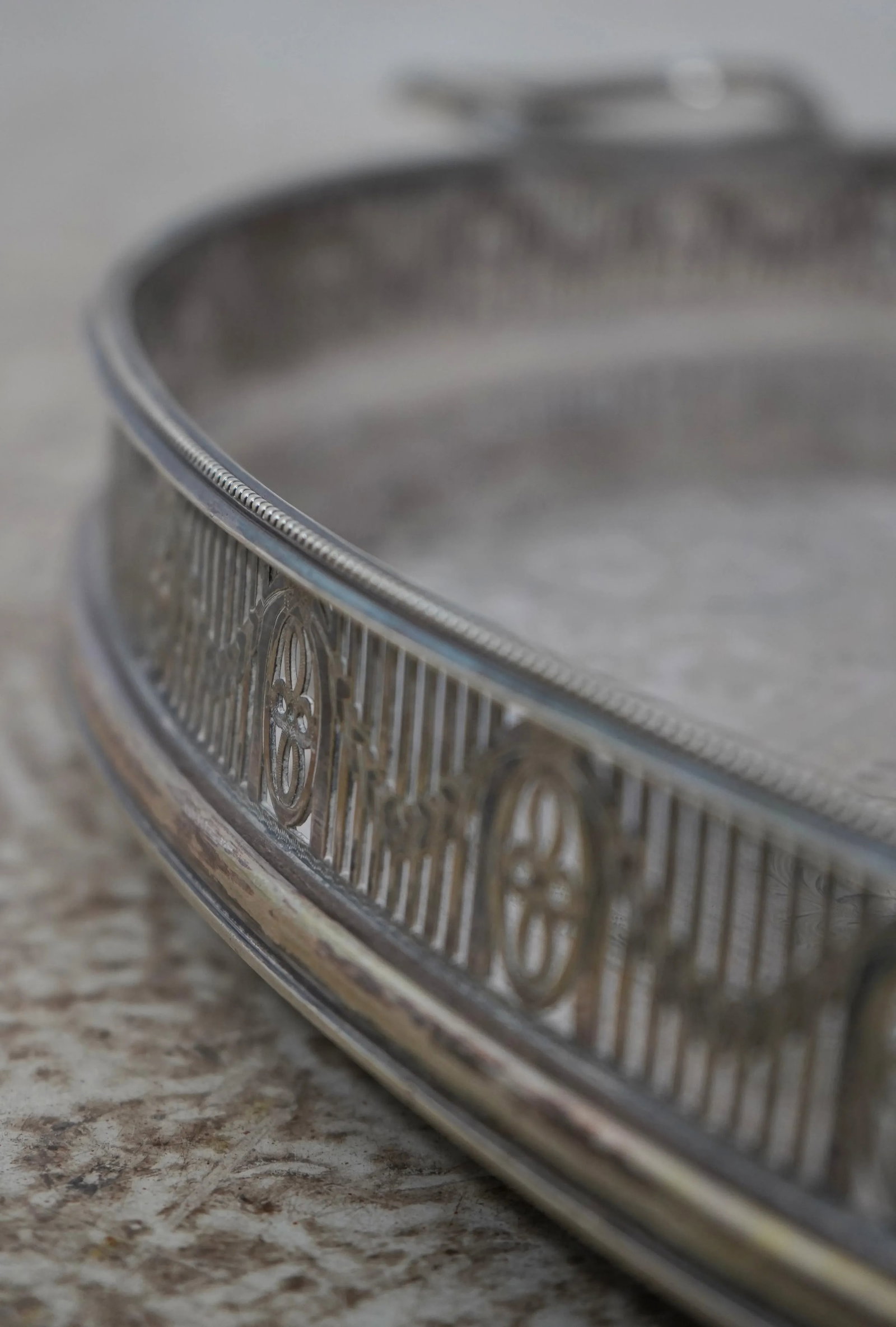 Vintage English Etched Silver Plate Serving Tray - 5
