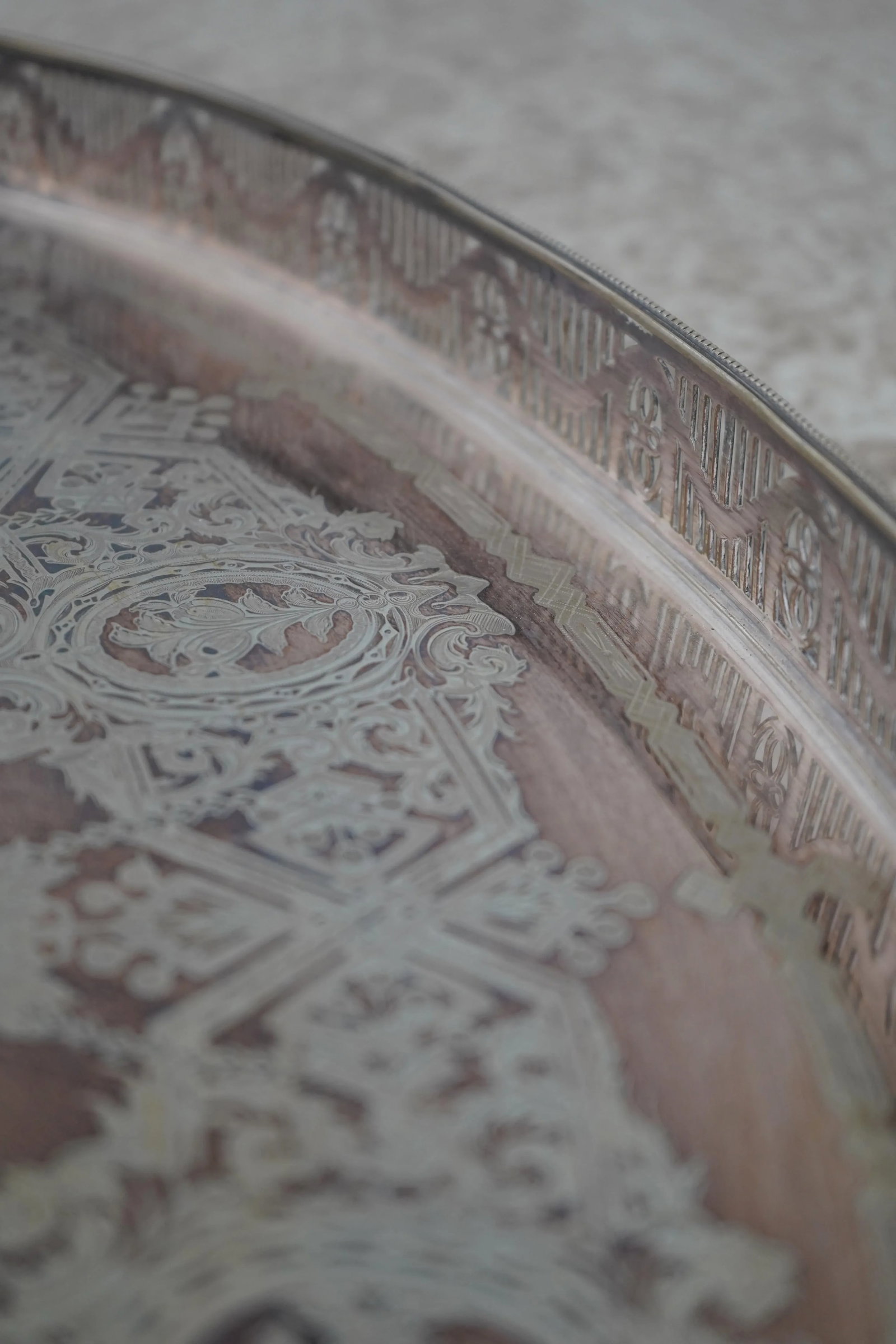 Vintage English Etched Silver Plate Serving Tray - 6
