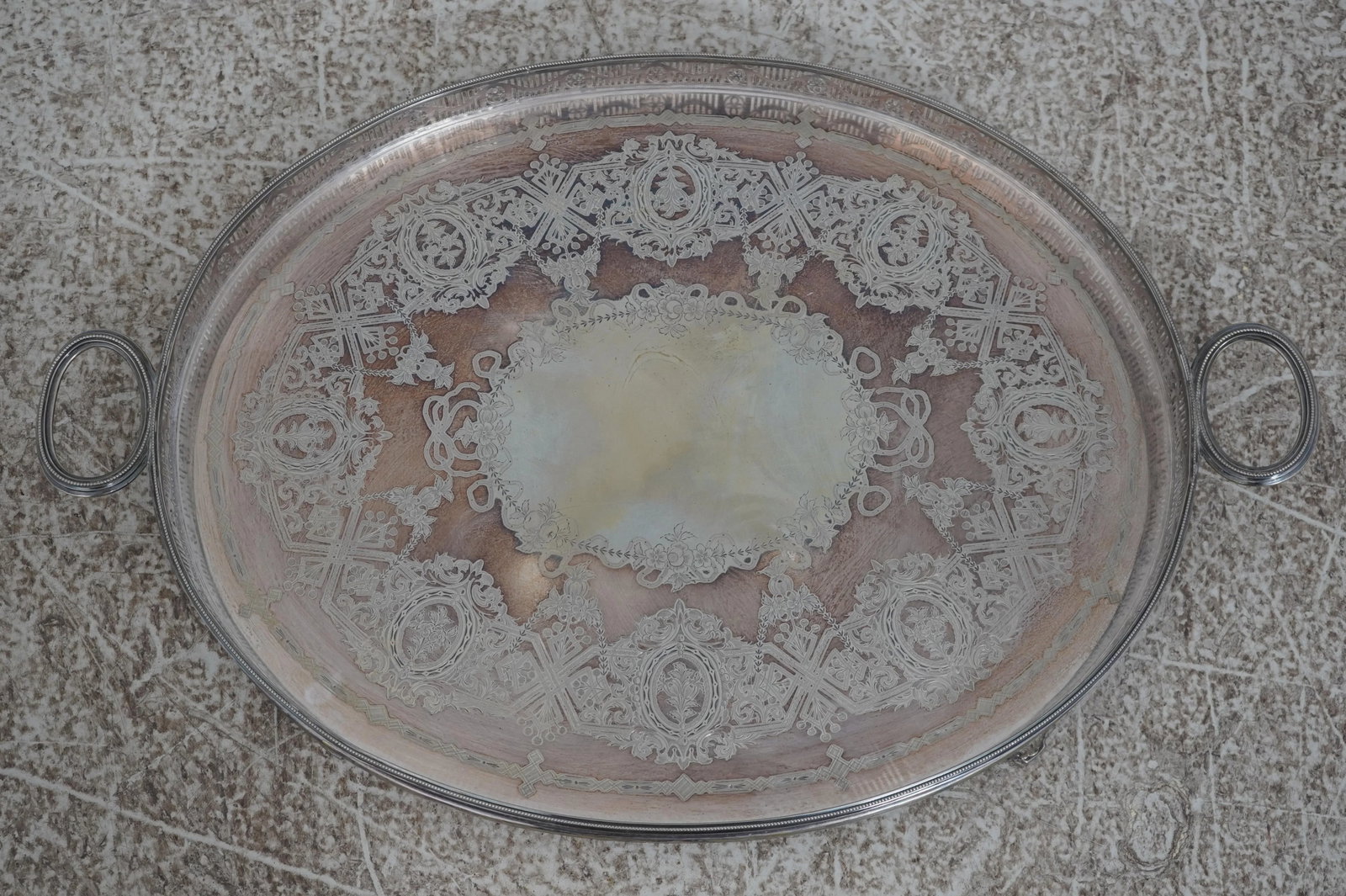 Vintage English Etched Silver Plate Serving Tray - 7