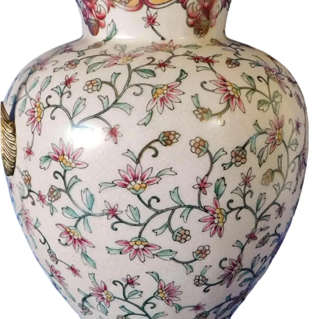Vintage French Sevres Style Porcelain Urn Vase With Foliate Bronze Handles & Base - 7