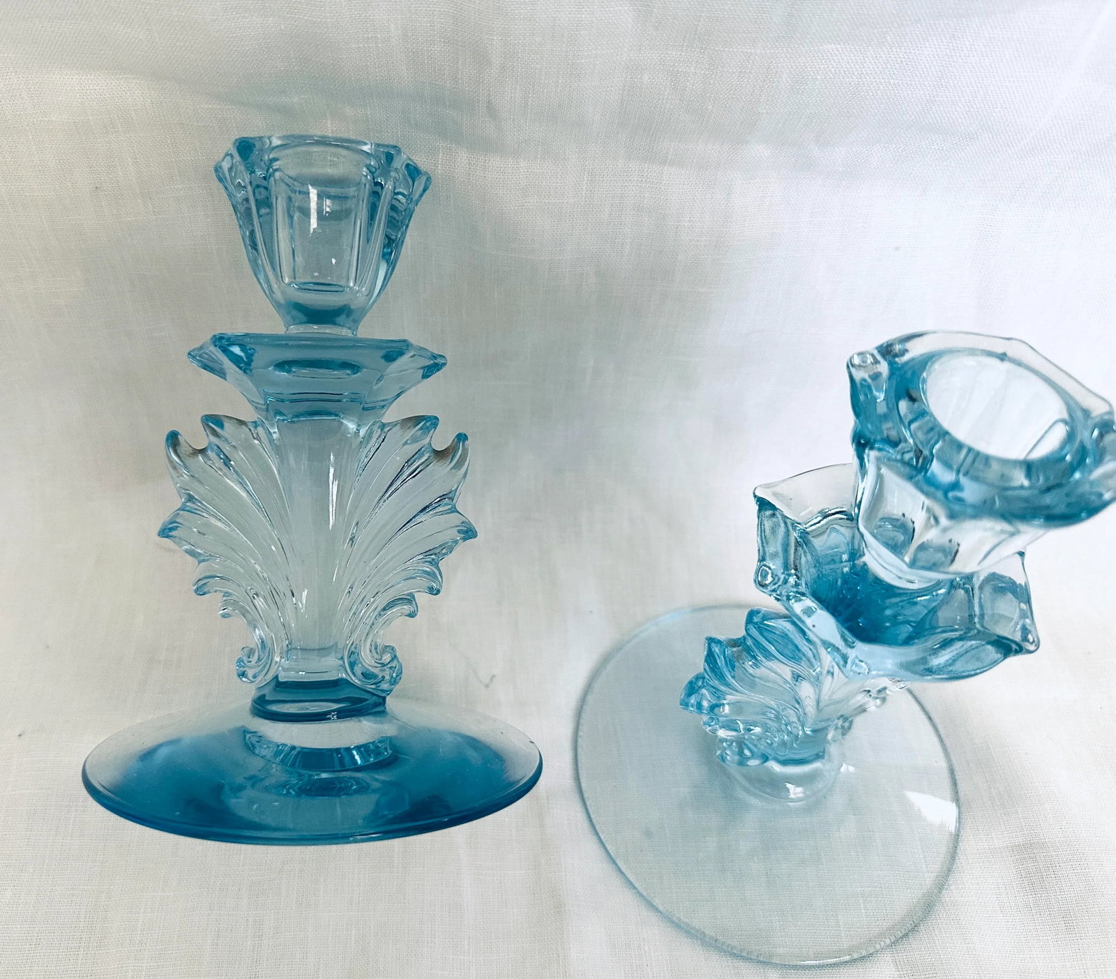 Fostoria "Baroque Blue" Bowl W/Matching Candle Holders-Set of 3 - 3