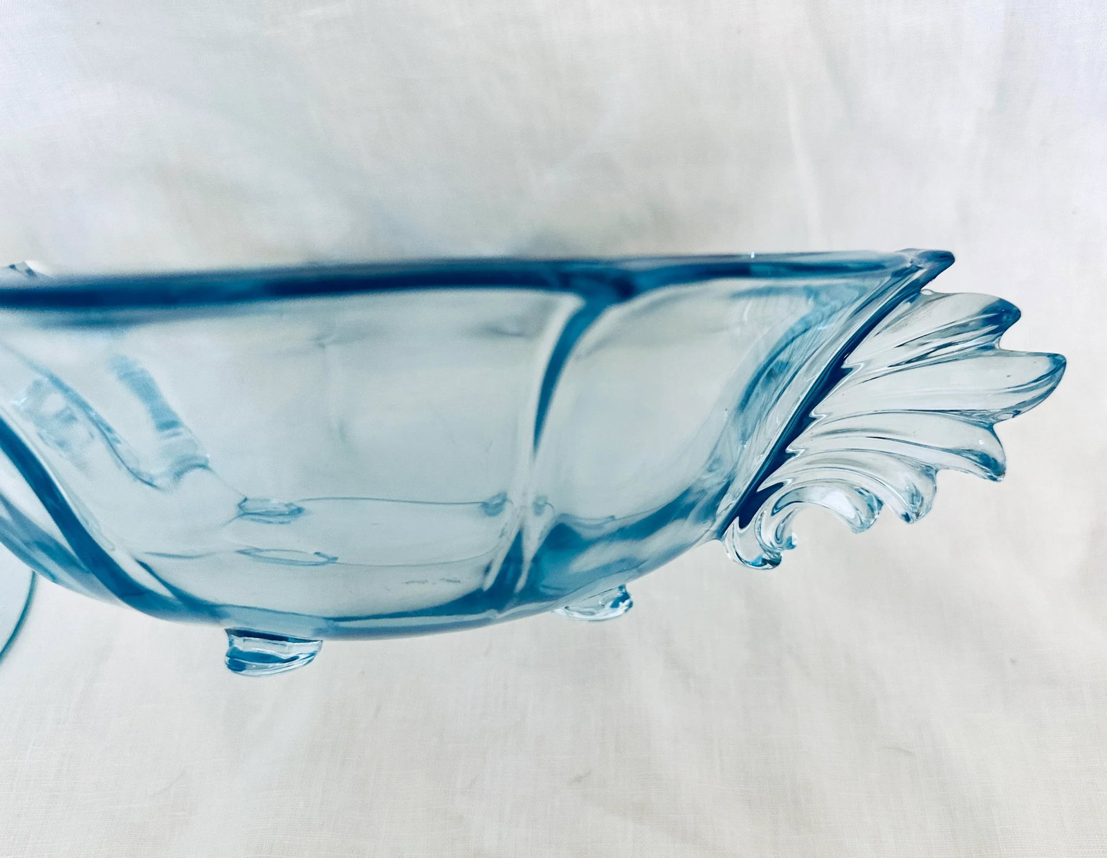 Fostoria "Baroque Blue" Bowl W/Matching Candle Holders-Set of 3 - 7