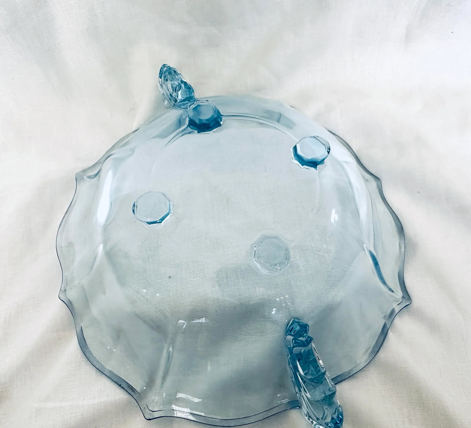 Fostoria "Baroque Blue" Bowl W/Matching Candle Holders-Set of 3 - 8