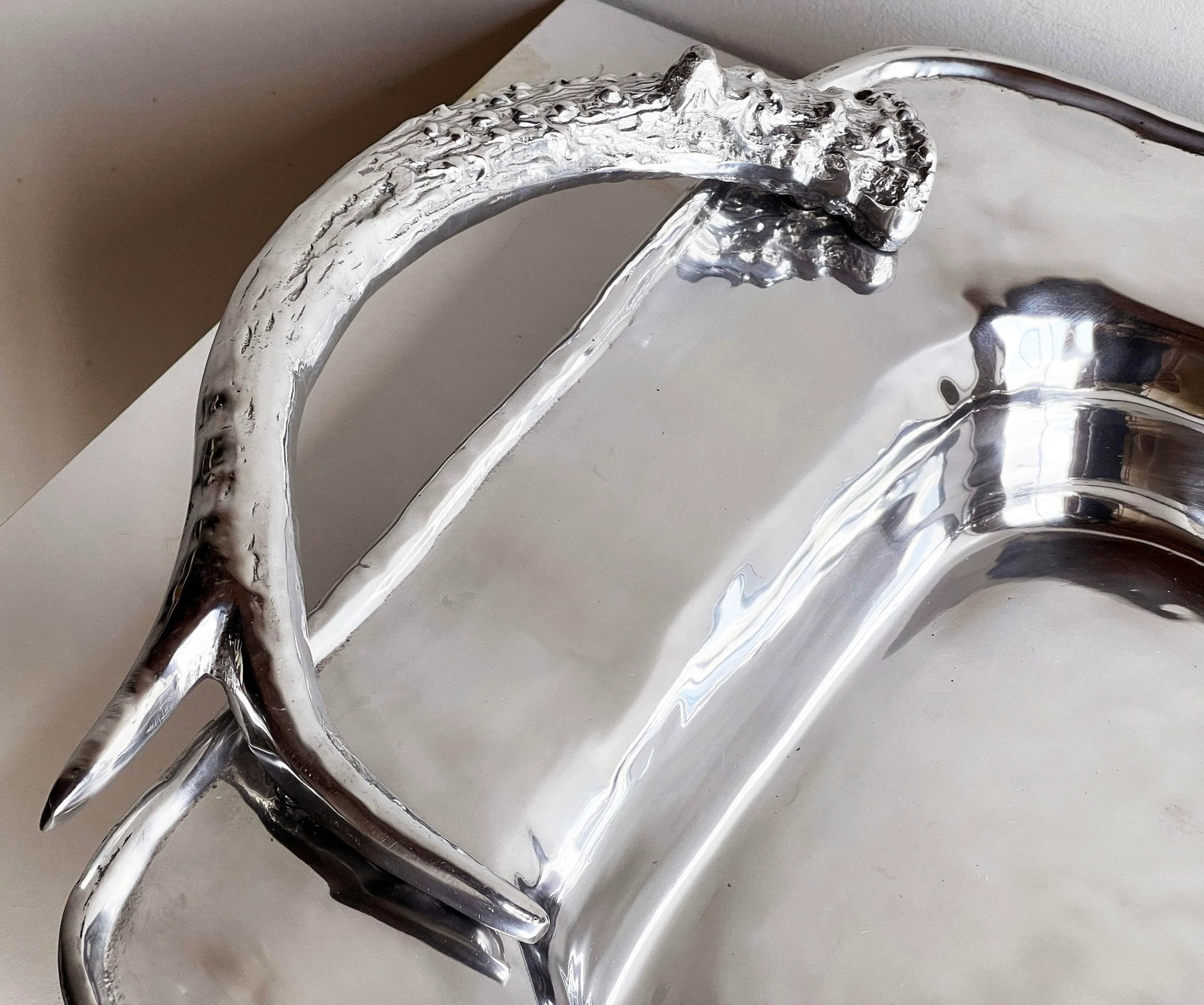 Large Vintage Polished Aluminum Antler Serving Tray - 2