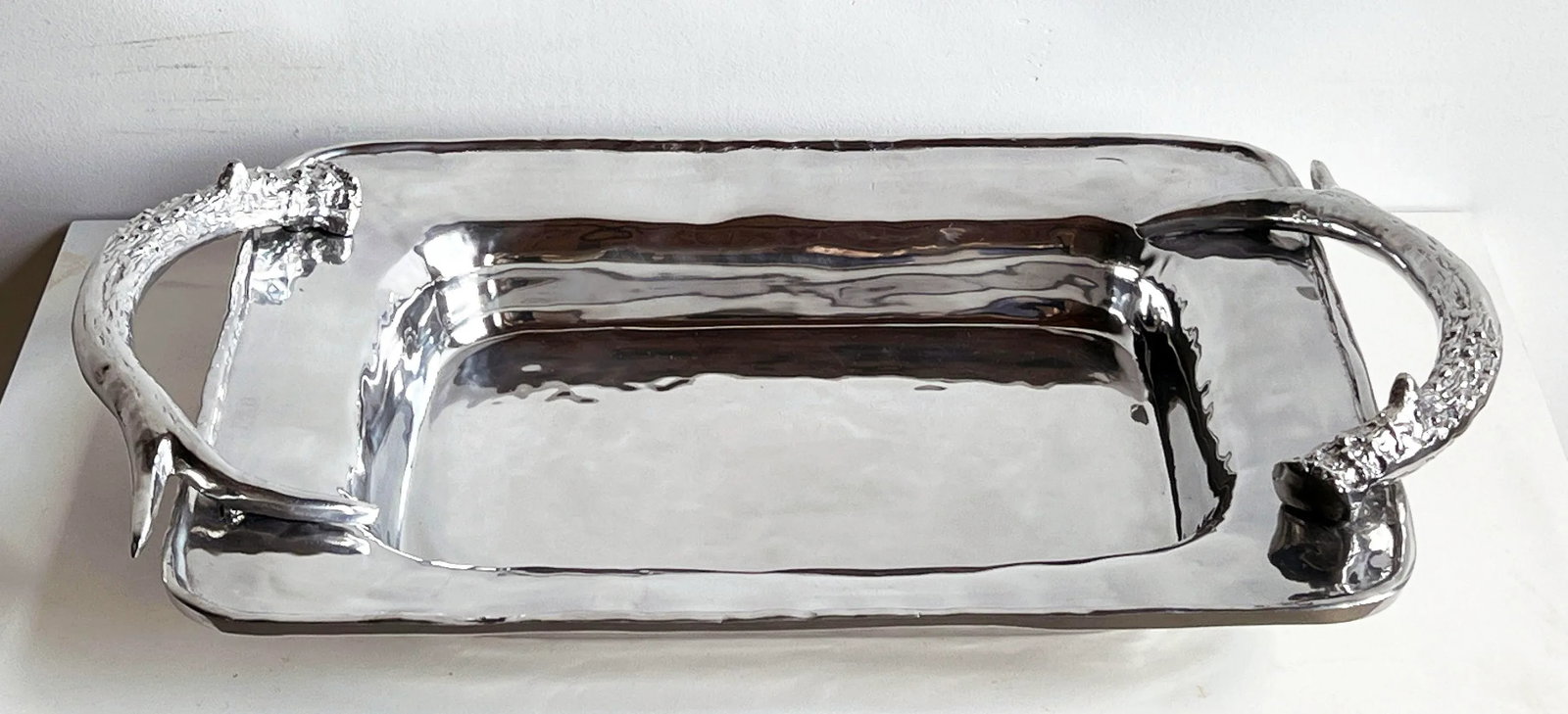 Large Vintage Polished Aluminum Antler Serving Tray - 3