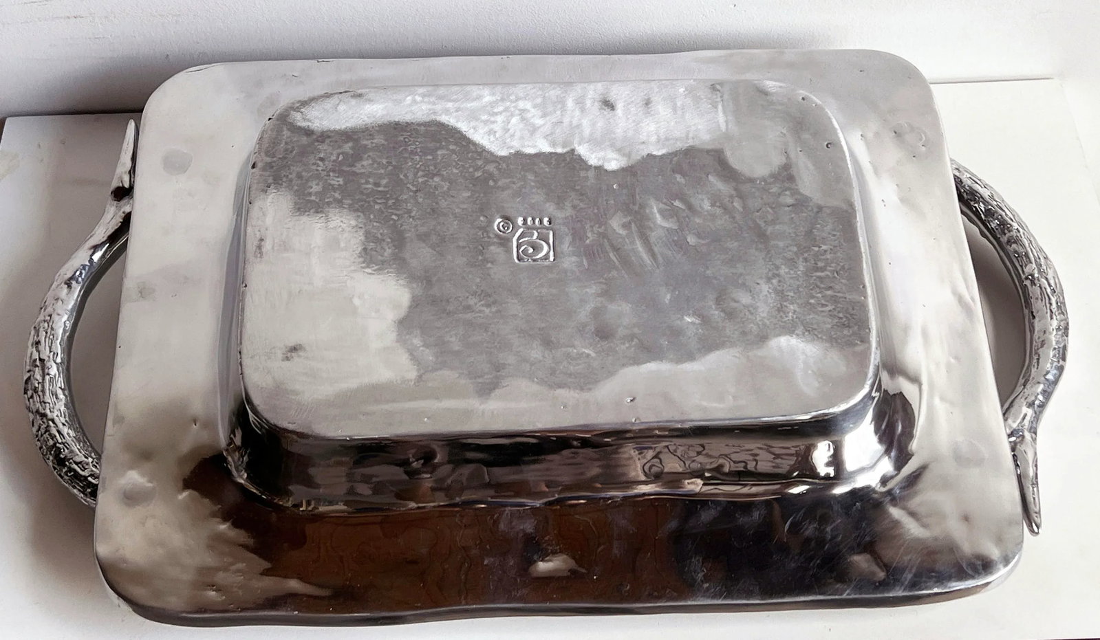 Large Vintage Polished Aluminum Antler Serving Tray - 8