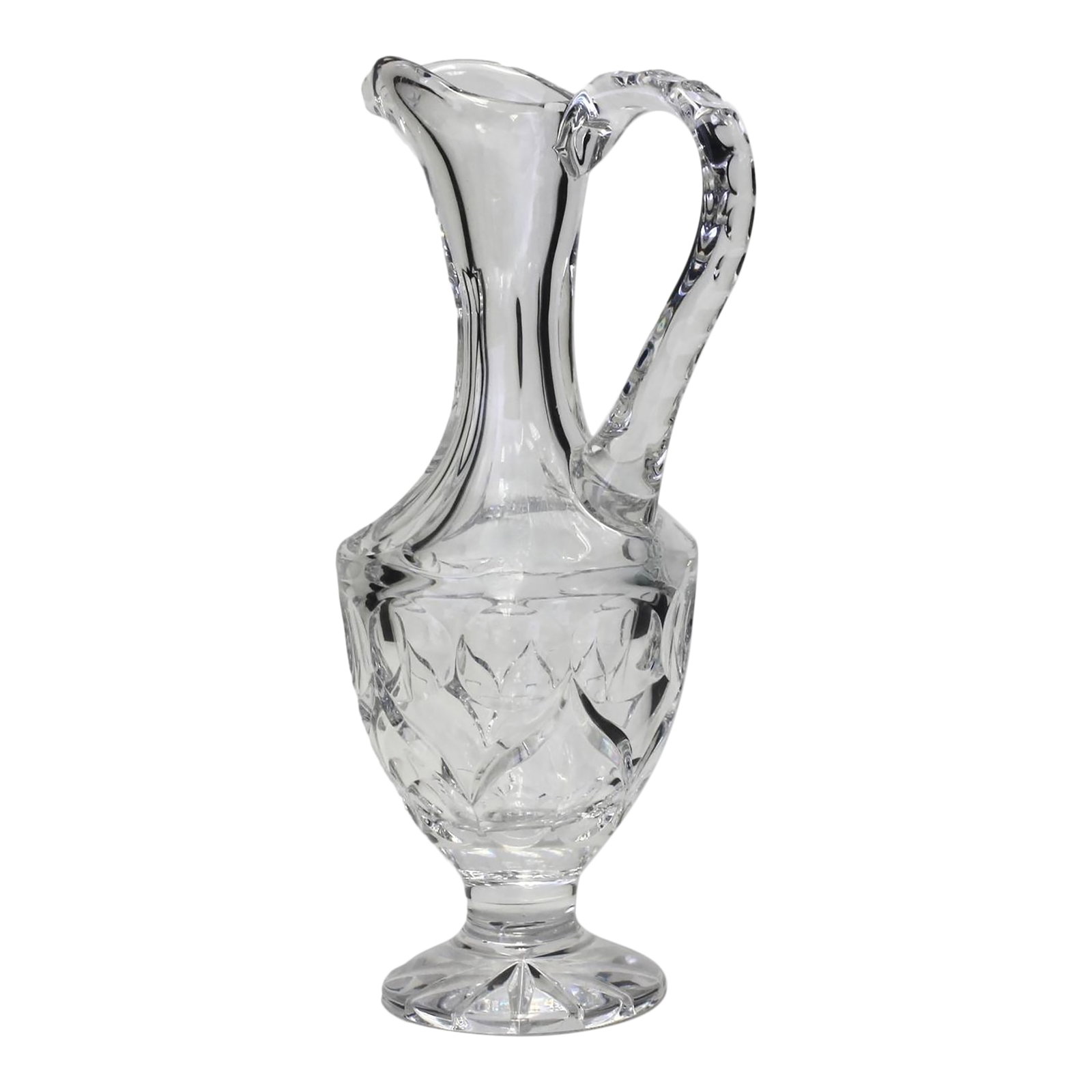 Tall French Cut Crystal Wine Carafe: This tall French cut crystal wine carafe is a stunning example of early 20th-century craftsmanship. Featuring intricate cut detailing and an elegant silhouette, it adds sophistication to any table