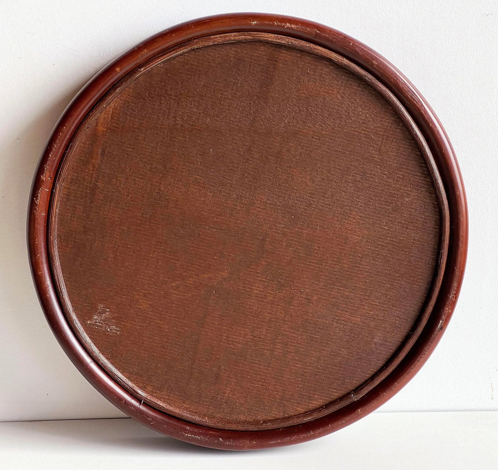 Japanese Round Woven Bamboo Tray With Trompe L'Oeil Geometric Pattern - 7