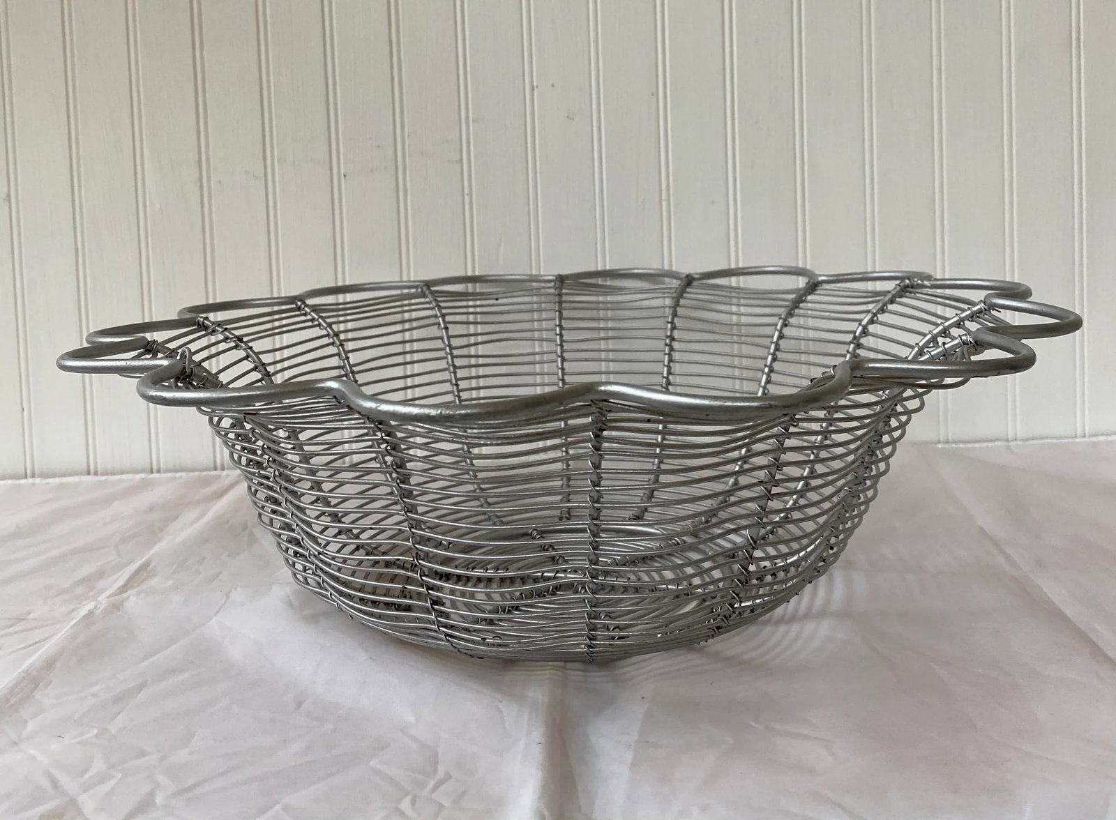 Late 20th Century Large Industrial Style Grey Wire Centerpiece Basket - 3