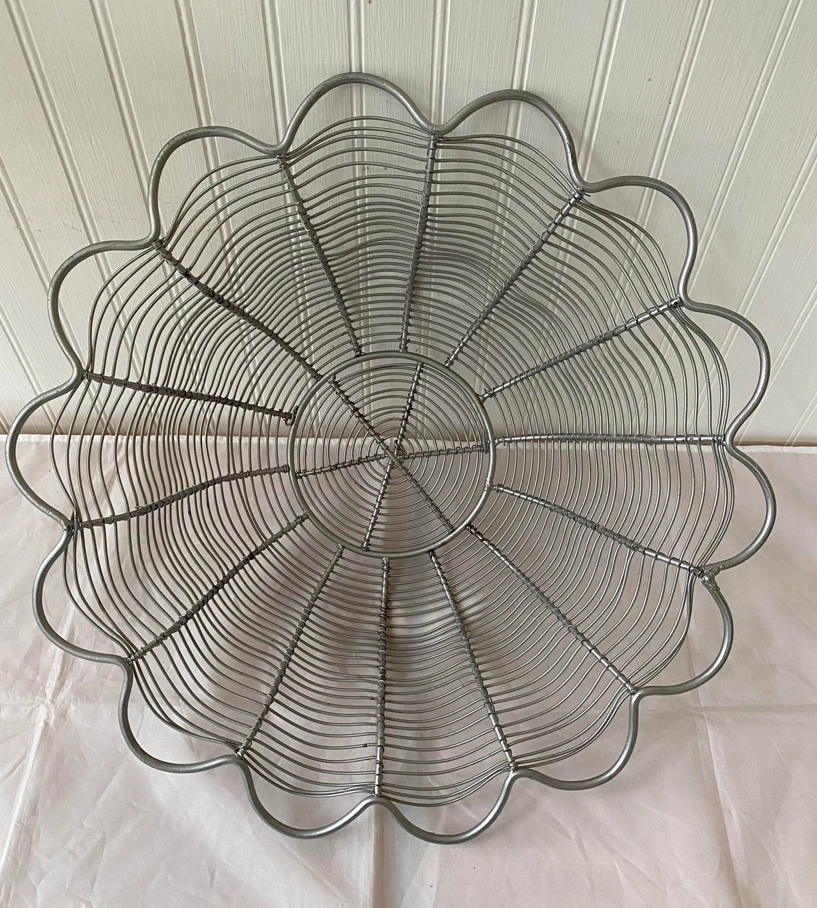 Late 20th Century Large Industrial Style Grey Wire Centerpiece Basket - 9